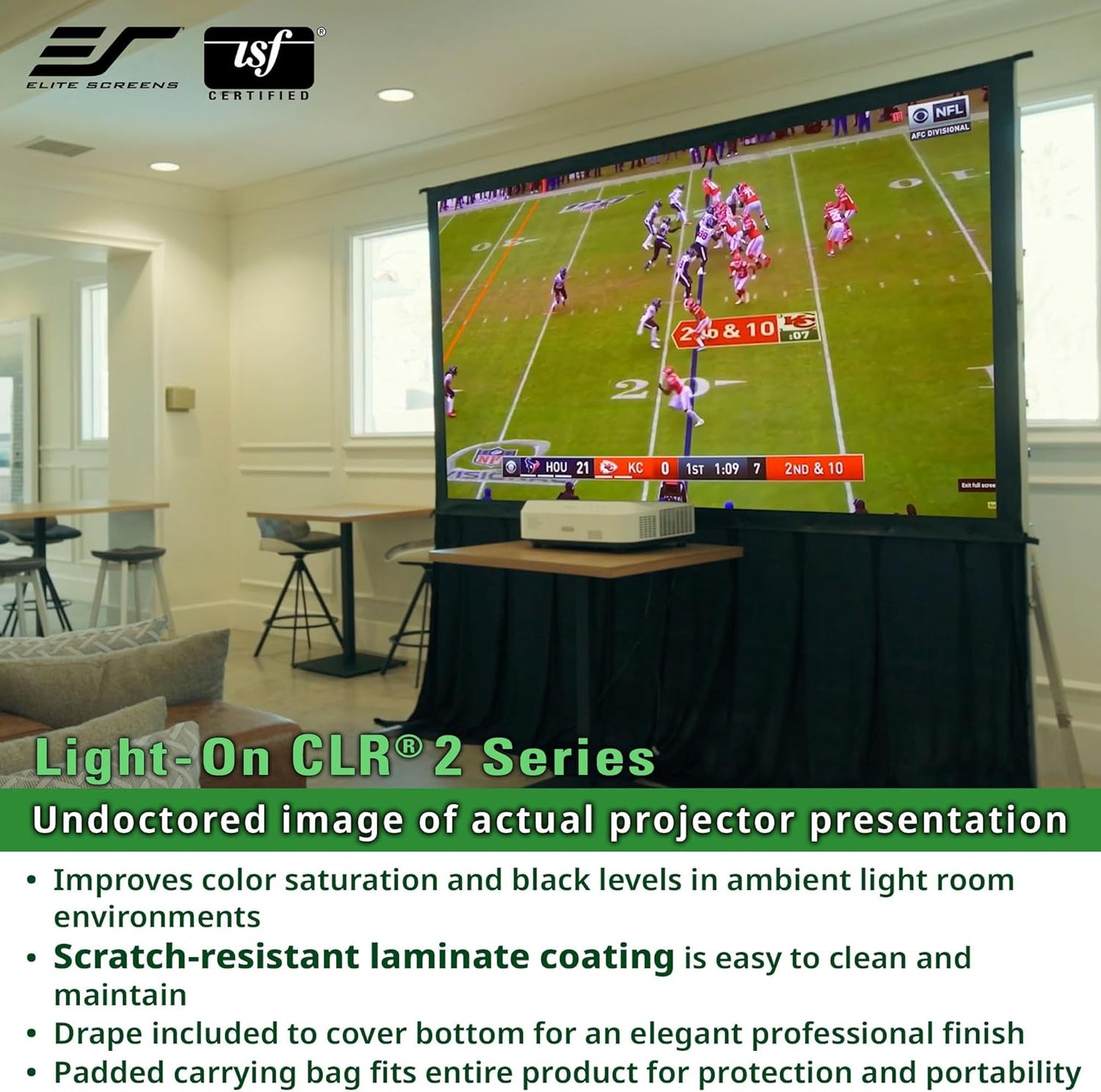 Elite Screens 123-Inch Portable CLR and ALR Projector Screen with Stand, Indoor/Outdoor Use, Height Adjustable, Ambient Light Rejecting Screen for Short/Ultra Short Throw Projectors, LPS123H-CLR2