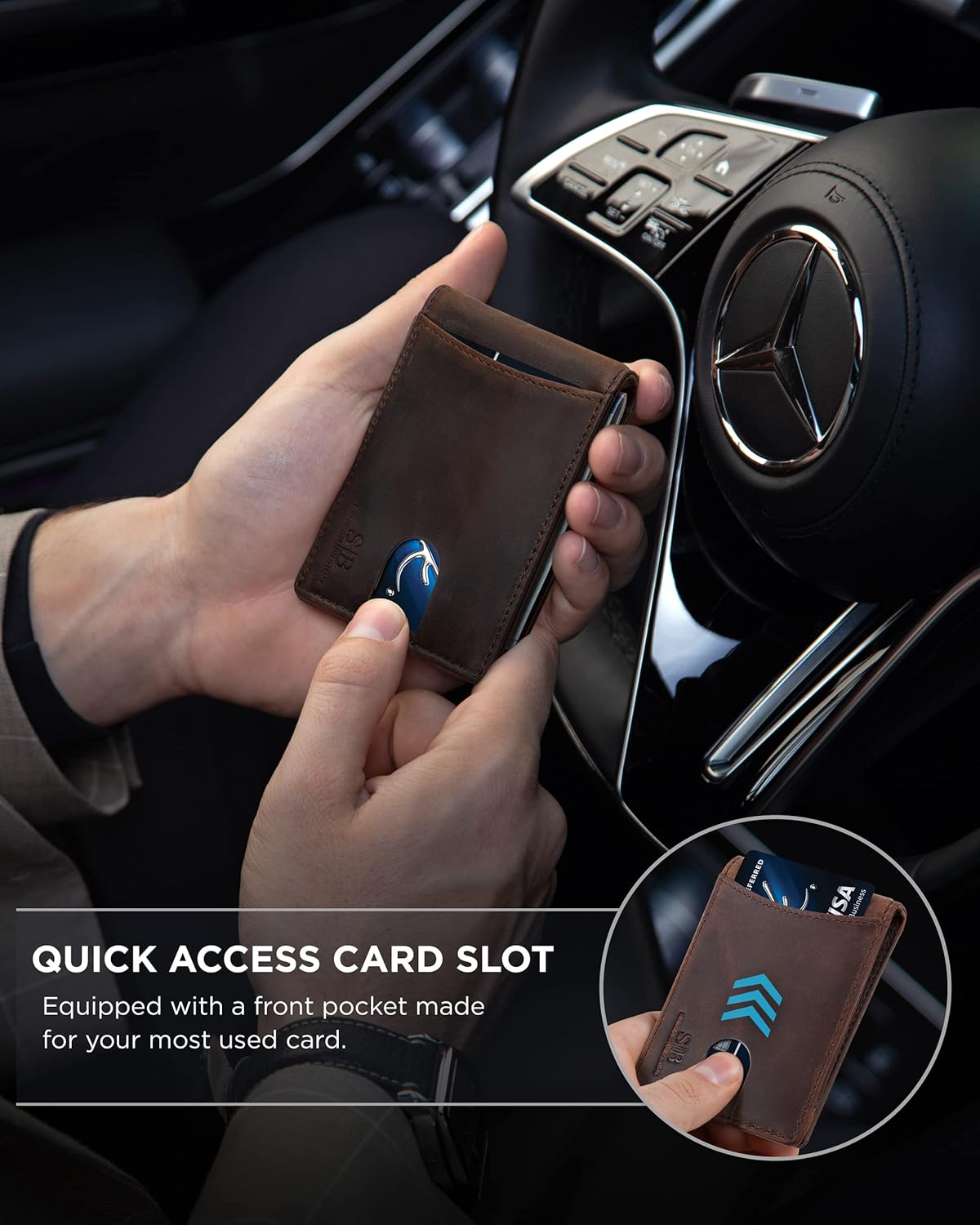 SERMAN BRANDS RFID Blocking Slim Bifold Genuine Leather Minimalist Front Pocket Wallets for Men with Money Clip Thin Mens