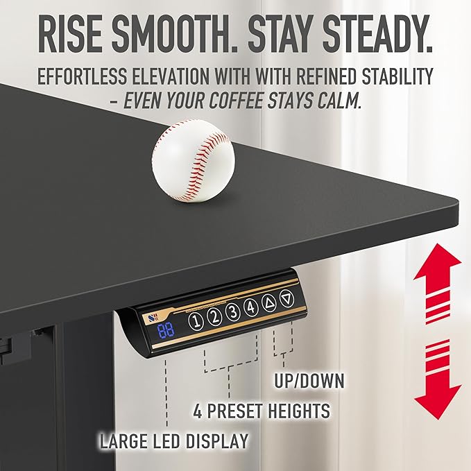 SHW 48-Inch Electric Height Adjustable Standing Desk with Drawer, Memory Preset and Cable Management Tray, Black