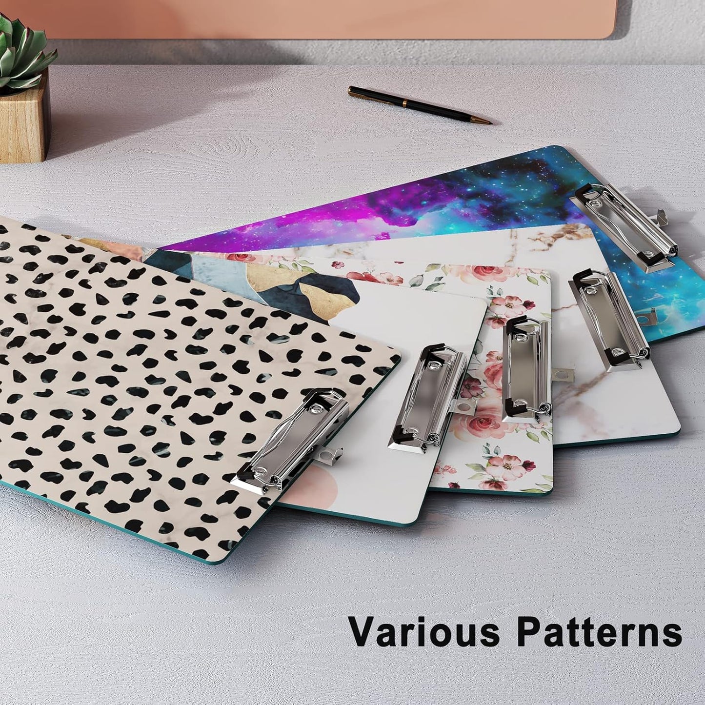 Cute Clipboard Leopard Wood Design Decorative A4 Letter Size Clip Boards for Classroom Office, Standard Size 9" x 12.5" with Low Profile Metal Clip - Cheetah Spots