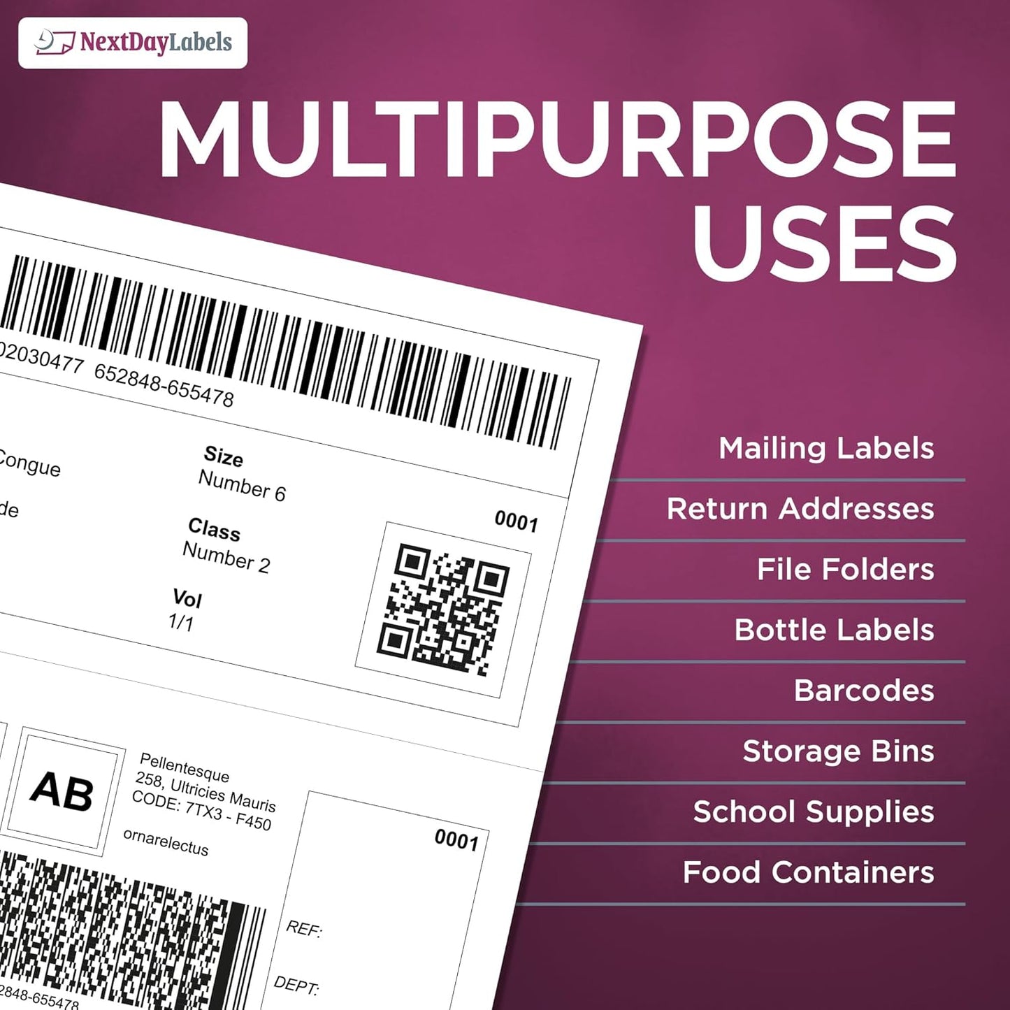 NextDayLabels – 8-1/2" x 5-1/2" Rectangular Sticker Labels for Printer - White Laser/Inkjet Printer Labels Return Address Labels Shipping Label Stickers (250 Sheets, 2 Per Sheet, 500 Labels)