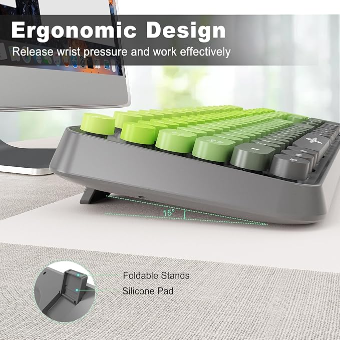 FOPETT Wireless Keyboard and Mouse Combo, 104 Keys Full-Sized 2.4 GHz Round Keycap Colorful Keyboards, USB Receiver Plug and Play, for Windows, Mac, PC, Laptop, Desktop (GradientMatchaGreen)