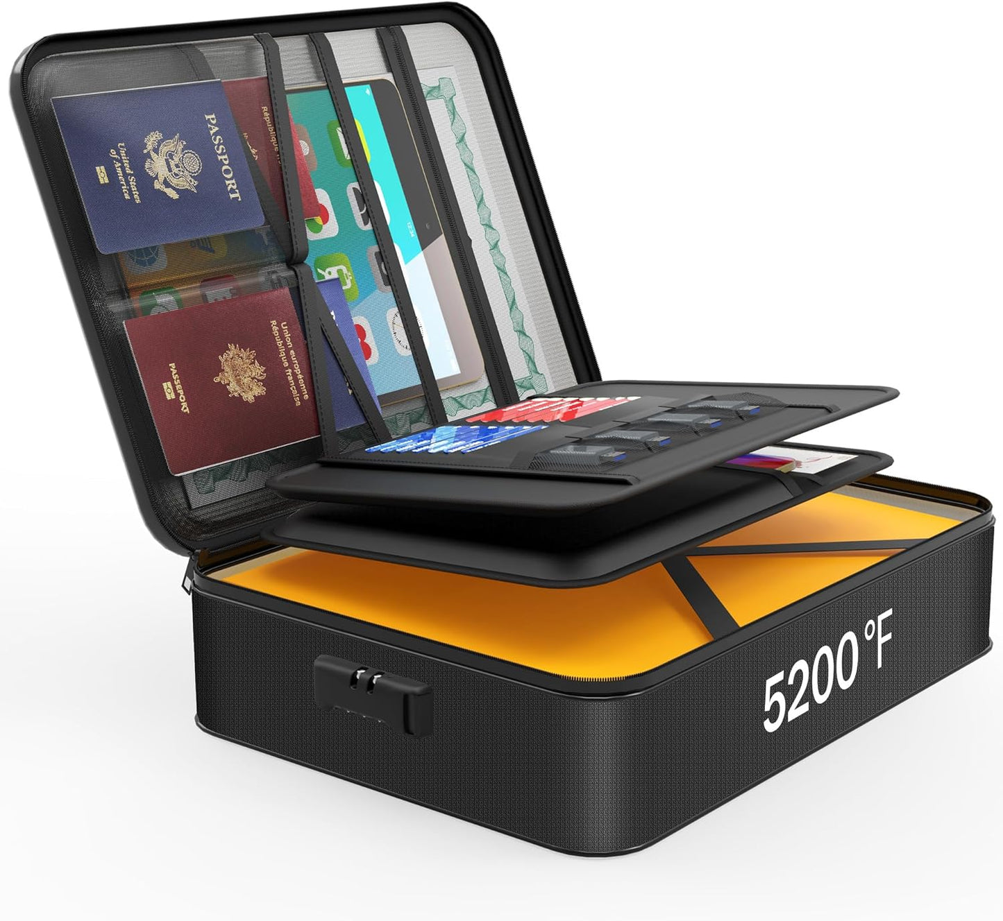 Noiposi Document Organizer with 5200℉ Heat Insulated, 16.1"x11.4"x4.3" Waterproof and Fireproof Document Box with Lock, Home Strong Fireproof Safe Storage Box for Legal Size Documents and File