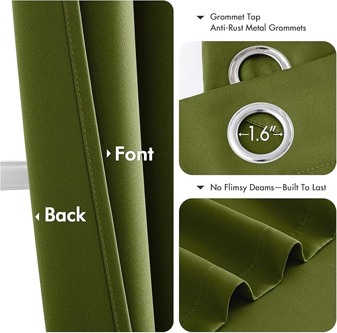 MIULEE Bedroom Blackout Curtains Thermal Insulated Room Darkening Drapes for Living Room Kitchen Grommet Top Light Blocking Window Treatment Curtains, 40 x 45 Inches Long, 2 Panels, Light Olive Green