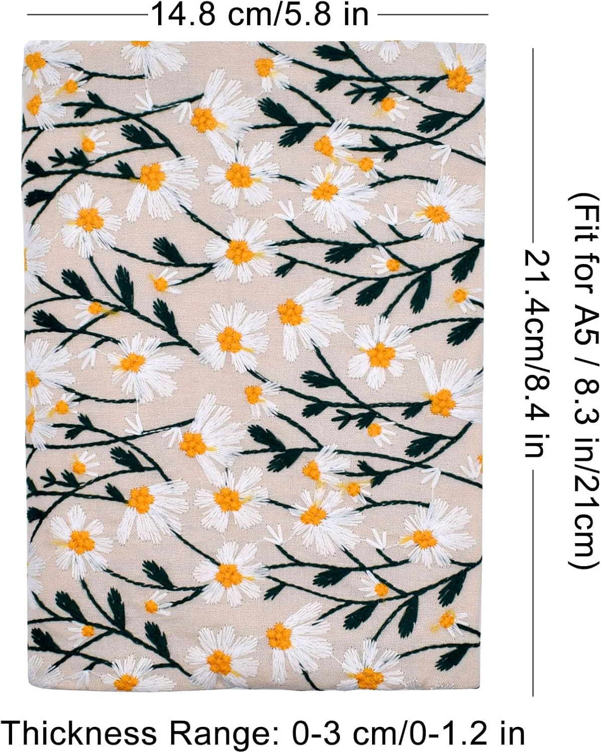 BLBMH A5 Book Covers for Paperbacks Book Cover for Privacy Fit for 5.5x8.3 inch Adjustable Book Sleeve Cover for A5 Diary Notebook Fabric Softcover Protector for Women Over 15 - Daisy 2