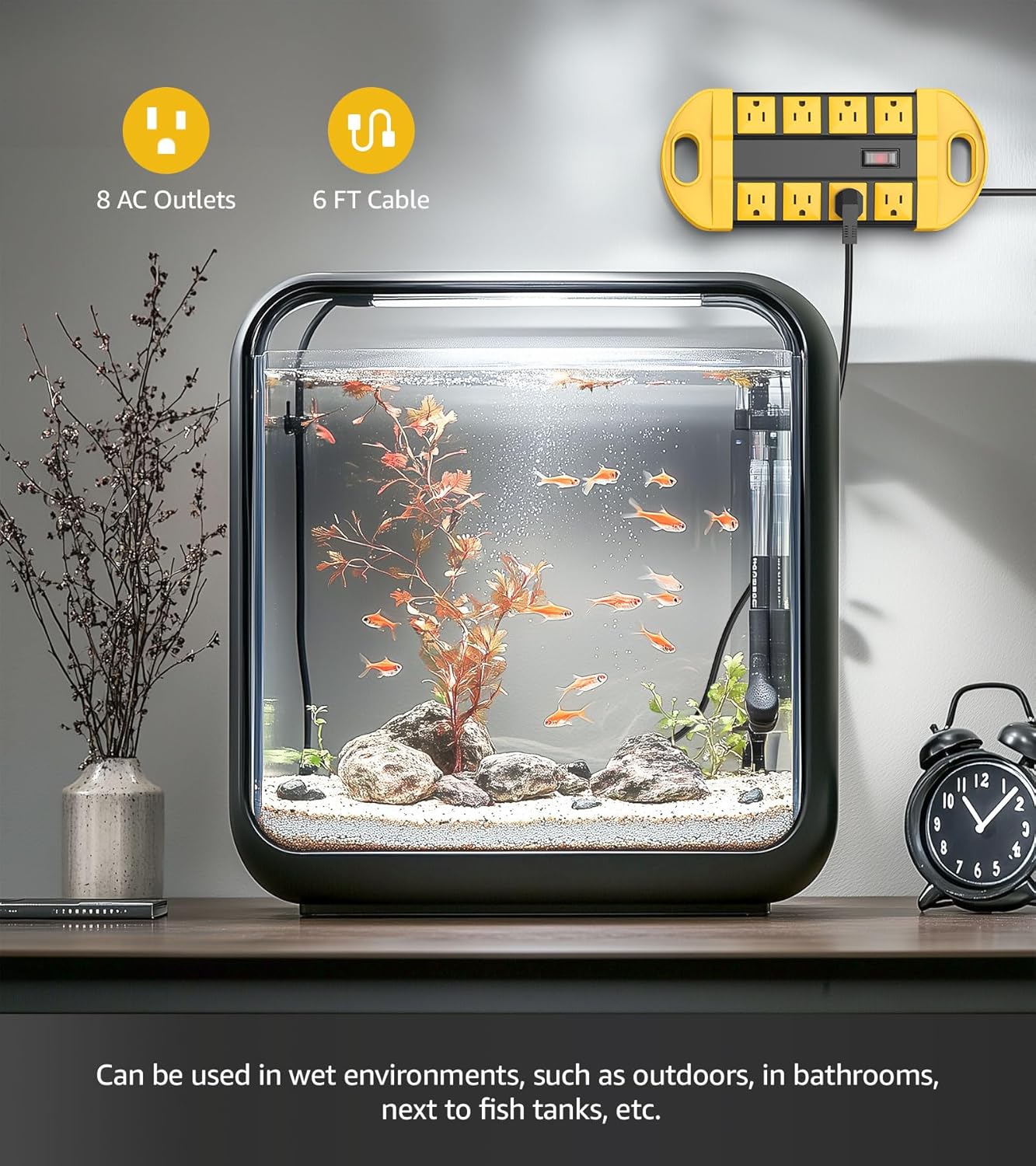 CCCEI 2 Outdoor Power Strips Weatherproof with 8 Plug, Waterproof Extension Cord with Multiple Outlets, Christmas Exterior Garden Yard Surge Protector 6FT, Yellow.