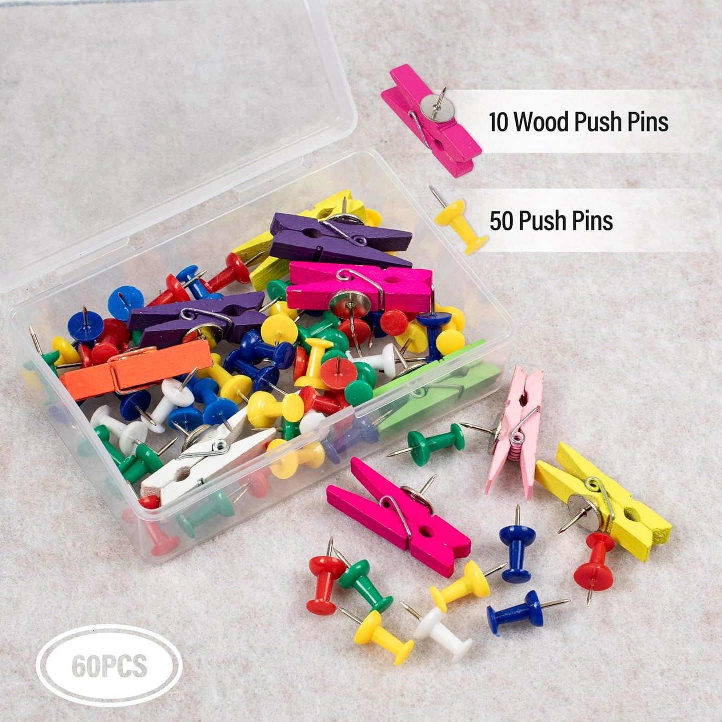 AKTOP Cork Bulletin Board 12x12, 1/2" Thick Felt Cork Board Tiles 6 Pack, Small Square Pin Board for Wall, Self Adhesive Corkboards with 60 Push Pin Wood Clips for School, Home & Office, Latte