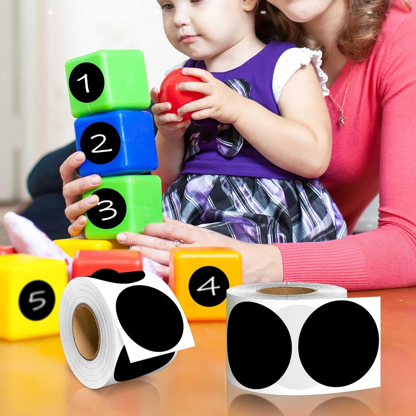 PARLAIM 4 Rolls 2000Pcs Circle Sticker Roll Permanent Adhesive 2 inch Round Dot Color-Code Labels for Inventory, Black