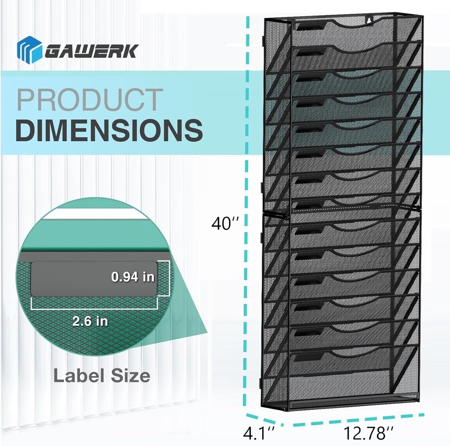 15-Tier Wall File Organizer Hanging Wall File Holder Wall Mount Paper Folder Organize, Mesh Magazine Document Mail Organizer Wall Organizer for Office School Home, Black