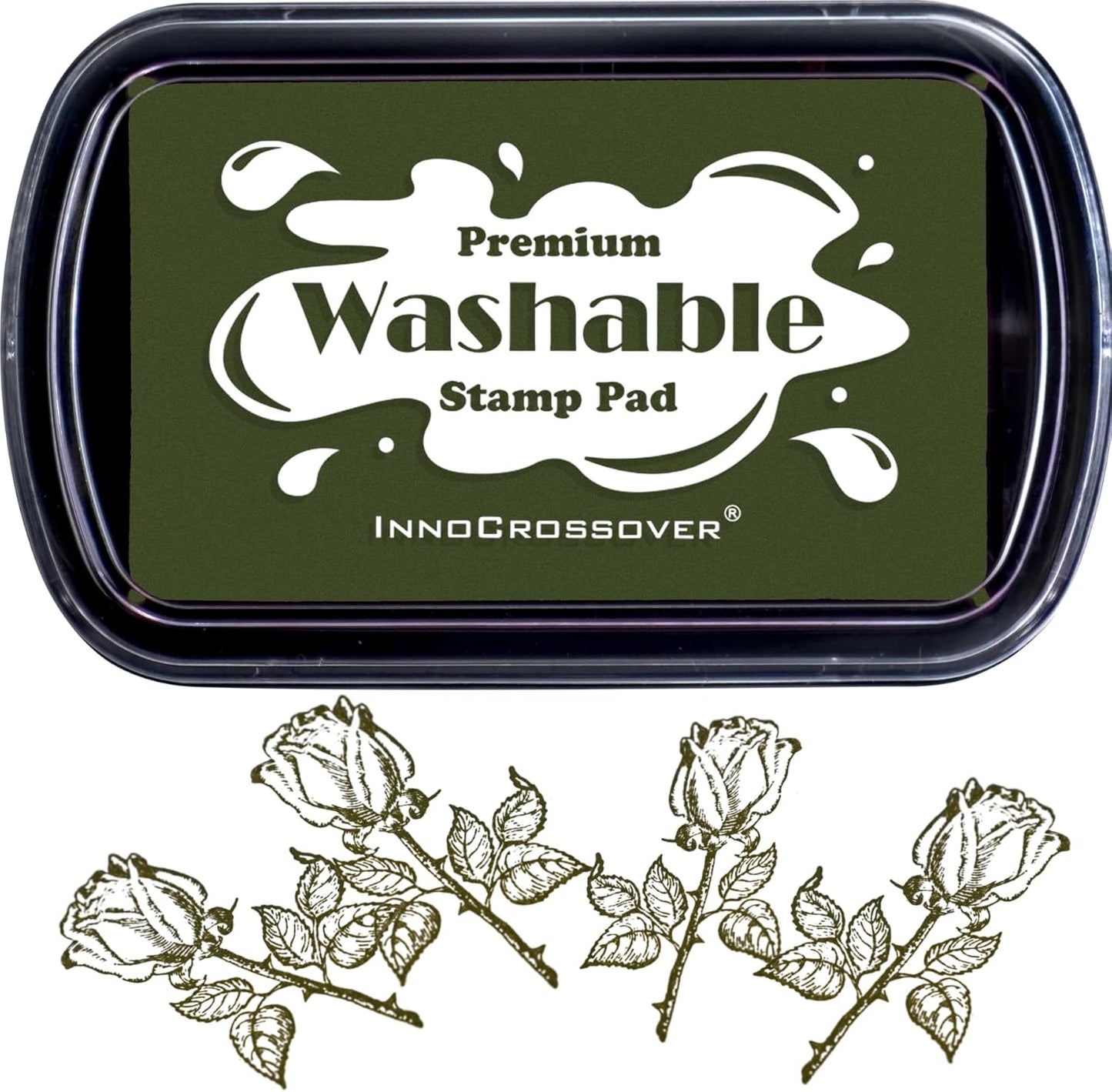 Washable Ink Pad, Stamps for Kids, Kids Crafts, Paw Print Kit, Baby Footprint Kit, Stamp Pads on Scrapbooking, Fingerprint Ink Pad, Easy to Wash Off Skin| Large | Safe Non-Toxic (Dark Olive)