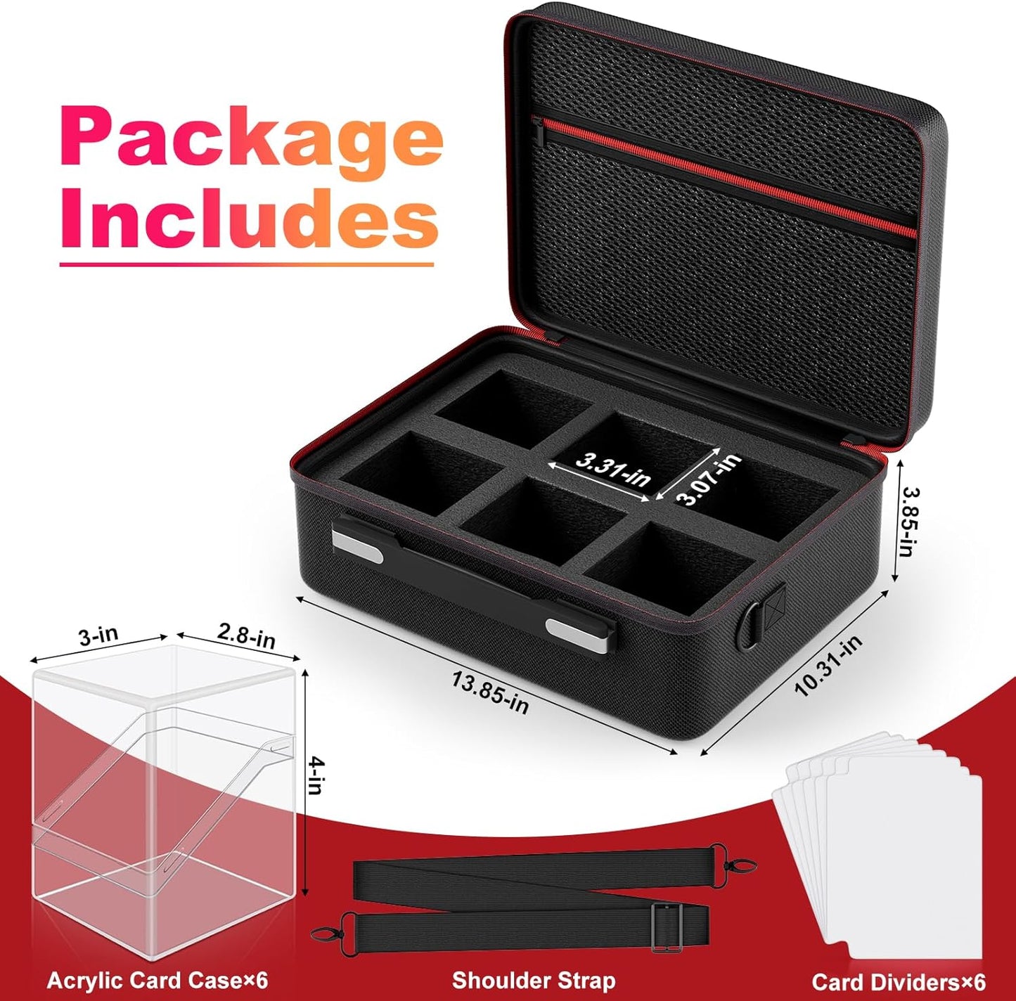 Card Deck Box with Portable Case, 6 Pack Clear Commander Deck Box with 6 Dividers, Holds 600+ Double Sleeved Cards, Fit for MTG, YuGiOh, TCG