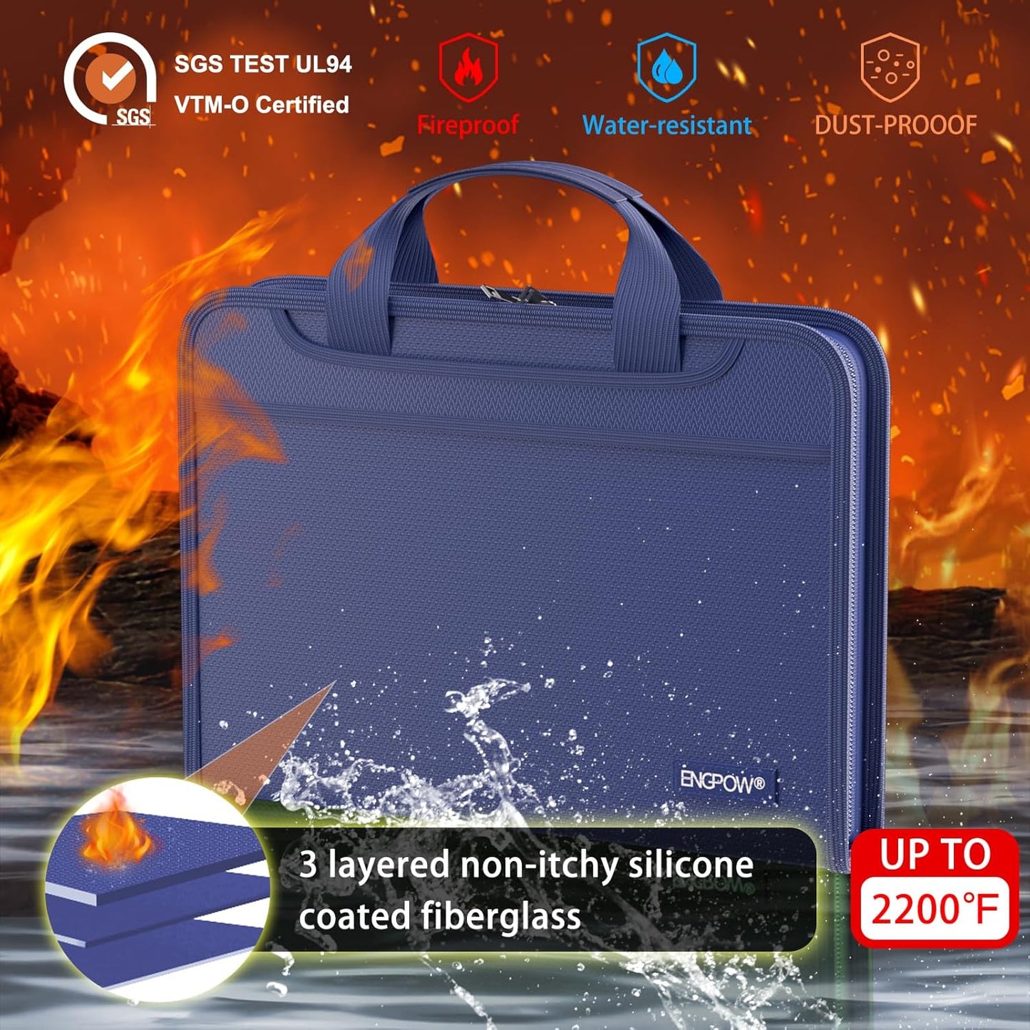 ENGPOW Accordion File Organizer,Fireproof Expanding File Folder with Multi Pockets,13 Pockets Document Organizer with Handle & Labels,Portable Home Travel Safe Storage Folder for Letter A4 Files,Blue