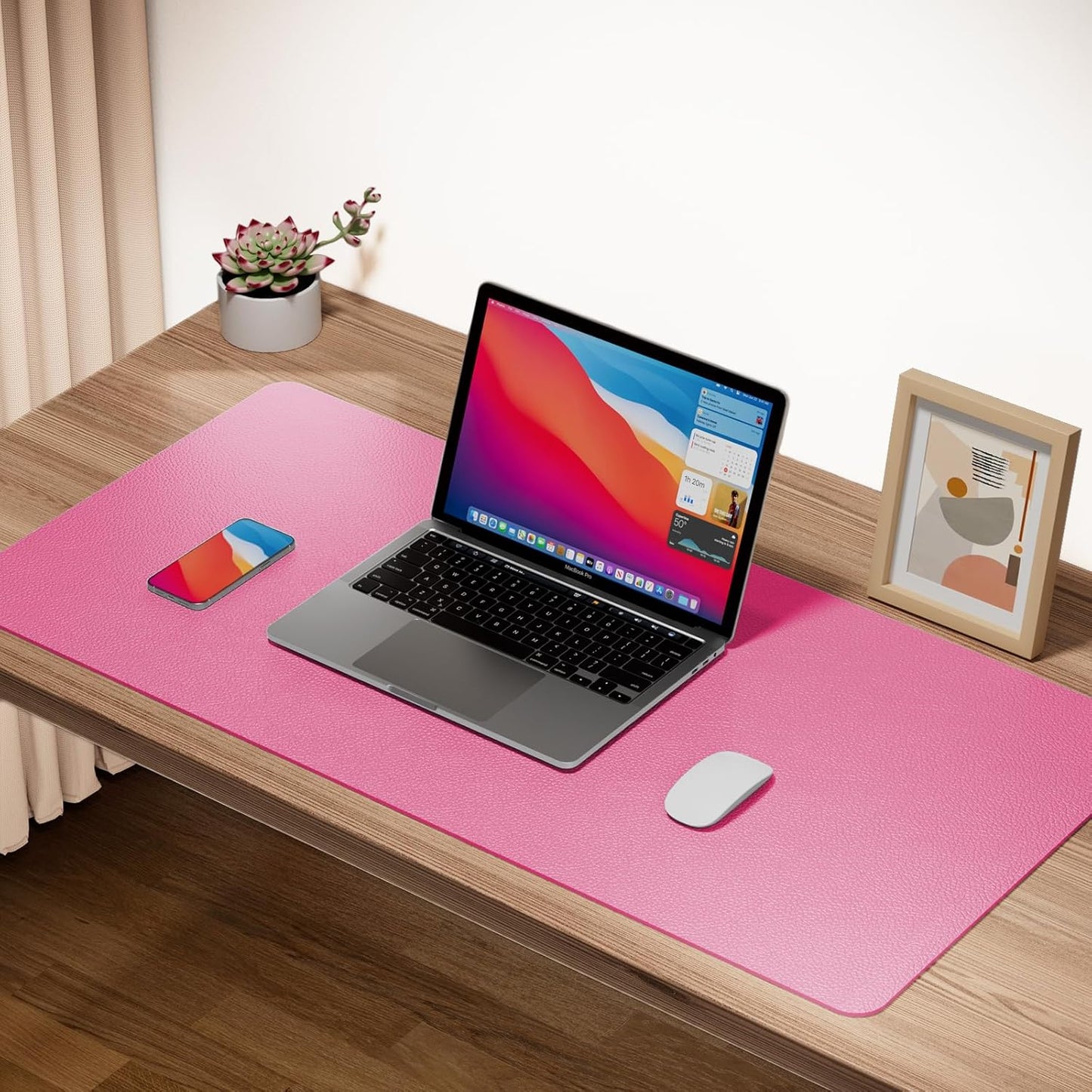 Boutilon Leather Desk Pad Protector,Non-Slip Mouse Pad,Laptop Desk Pad,Office Mouse Mat,Waterproof Leather Desk Blotter,Desk Writing Pad for Office and Home (XXXL-Rose Pink,47"x 24")