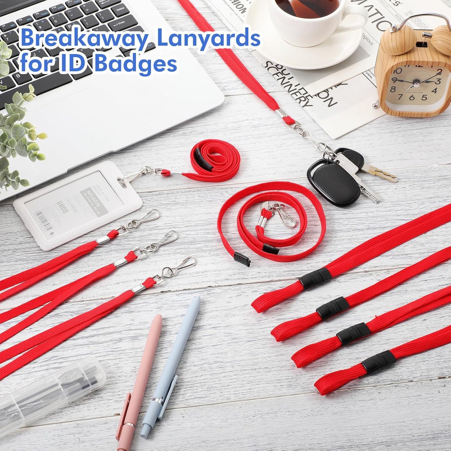 Windyun Breakaway Lanyards for ID Badges Bulk Lanyards Strap with J Hook Flat Lanyards School and Office Supplies
