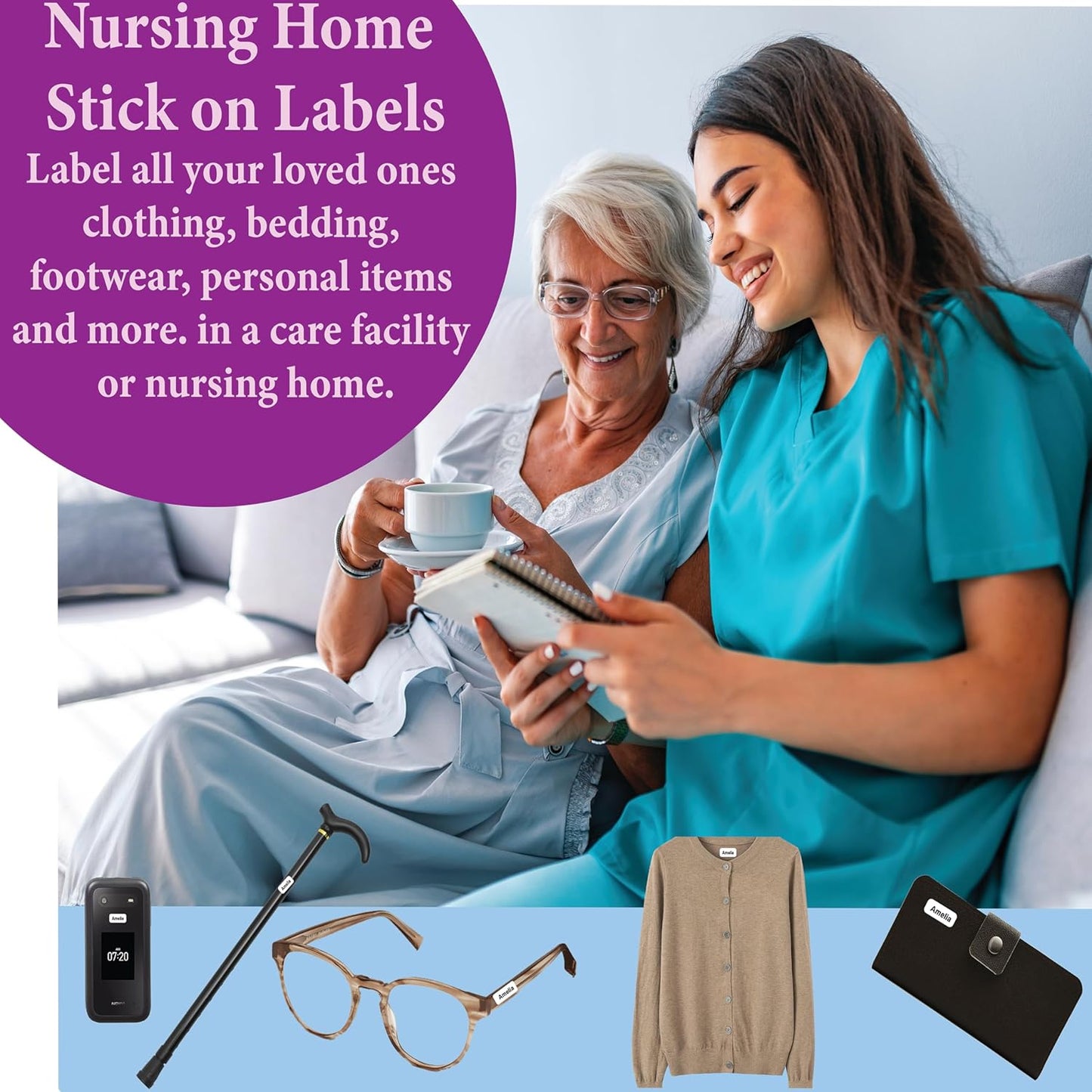 Personalized Waterproof Name Labels Press and Stick Custom Name Stick on Clothing Labels. Customized Up to 3 Lines Great for Camp & Daycare (Green Garden)