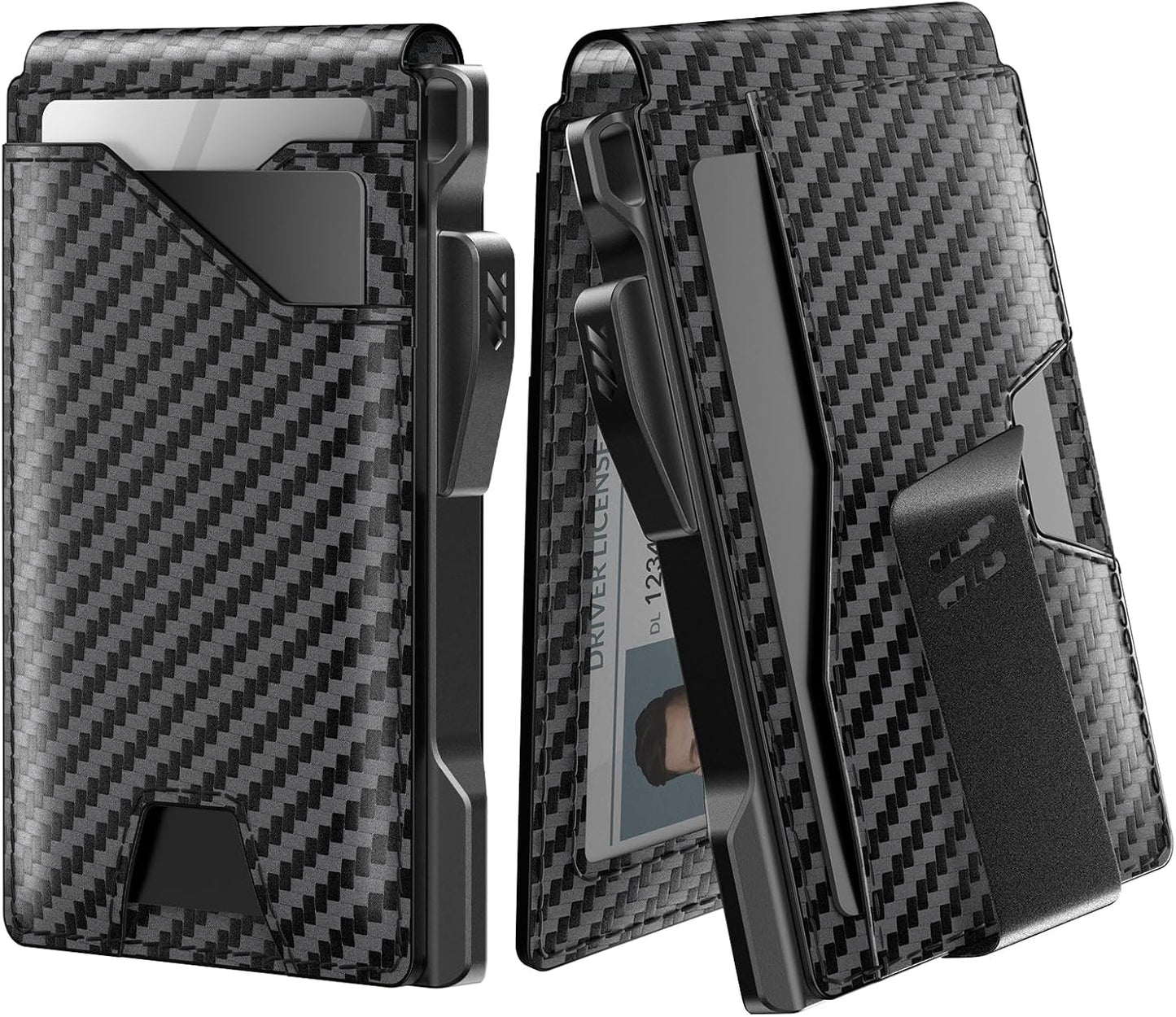 typecase Tactical Wallet for Men Card Holder: Pop Up Card Case, Genuine Leather, Smart, RFID Blocking, Slim, Minimalist, Thin, Front Pocket - 9-13 Card Capacitiy, ID Window, Money Clip (Carbon Fiber)