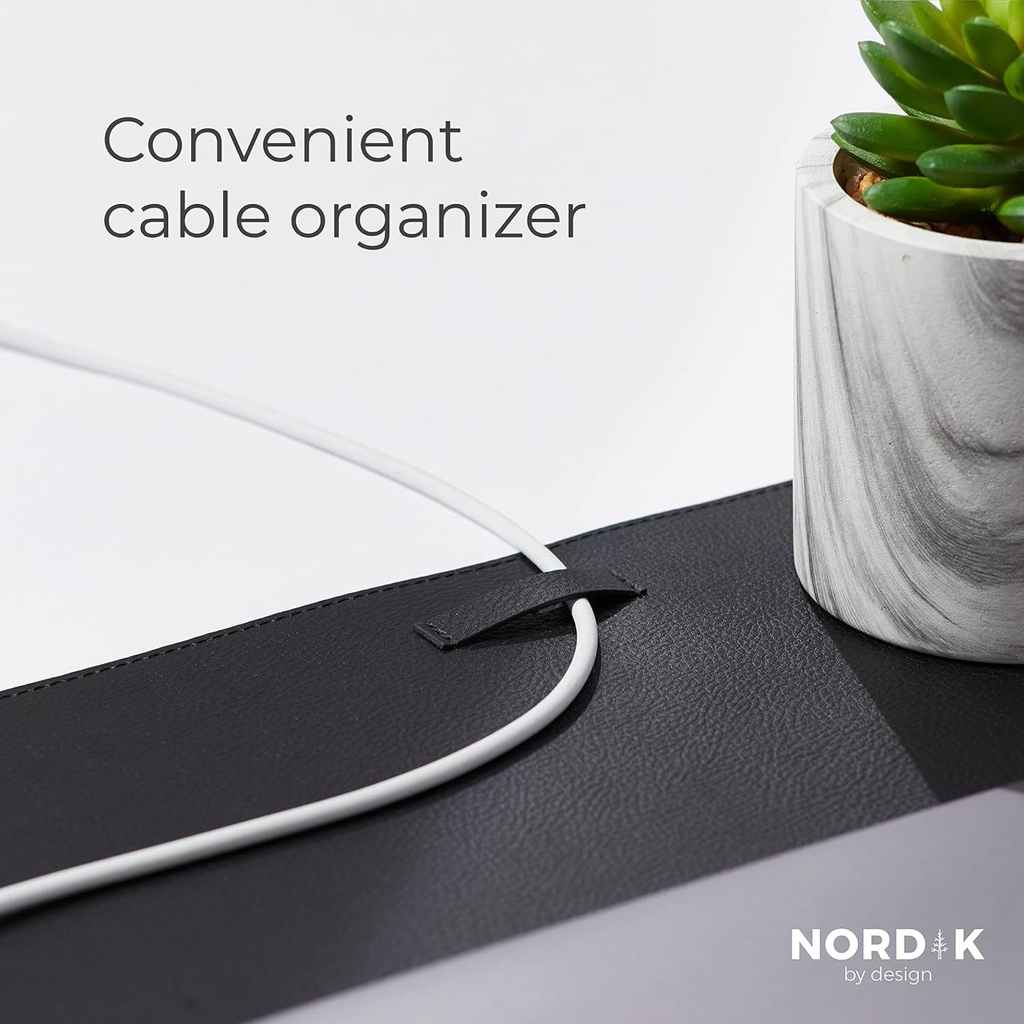 Nordik Cork Leather Desk Mat Cable Organizer (Pebble Black 35 X 17 inch) Premium Extended Mouse Mat for Home Office Accessories - Non-Slip Vegan Leather Desk Pad Protector & Desk Blotter Pad