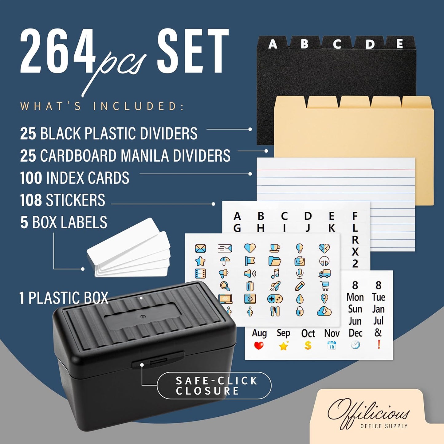 Black Index Card Holder 4x6 - Index Card Box With Index Dividers, Ruled Cards & Stickers - Recipe & Flash Card Holder Box Organizer