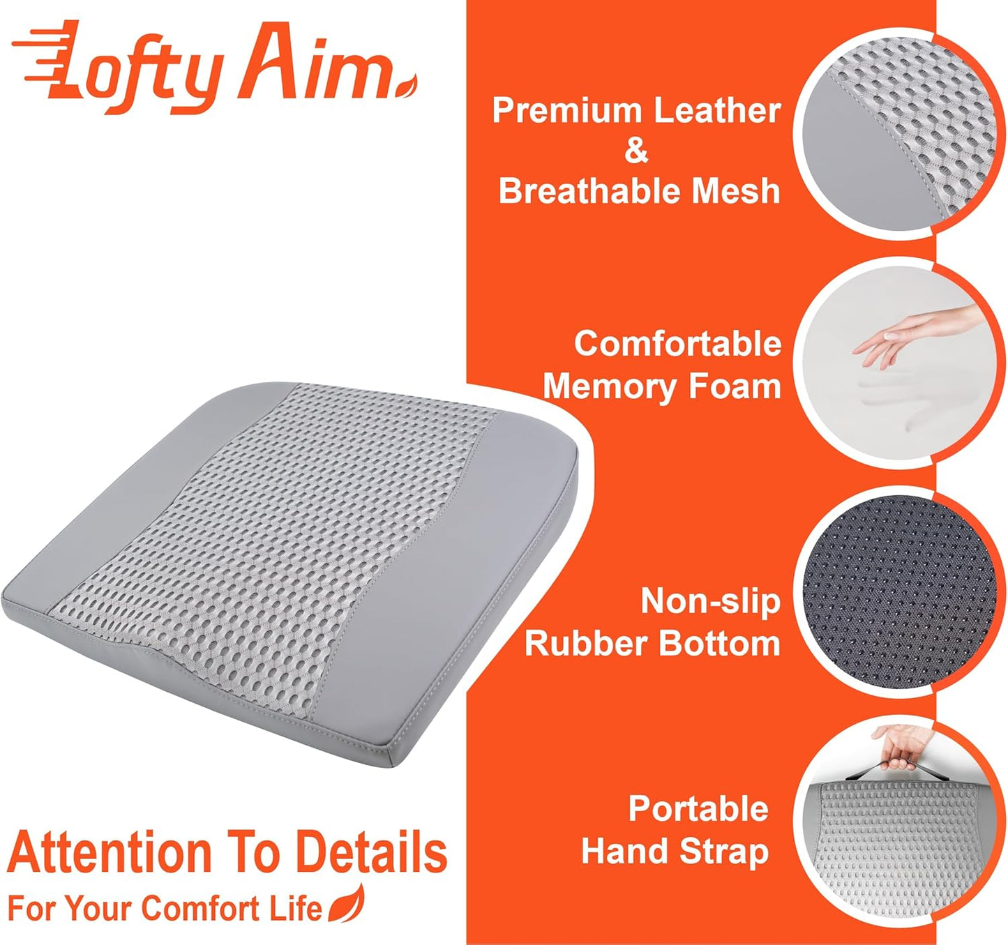 Car Seat Cushion, Comfort Memory Foam Car Cushions for Driving - Sciatica & Lower Back Pain Relief, Driver Seat Pillow for Auto, Office Chair, Wheelchair - 4D Mesh Gray