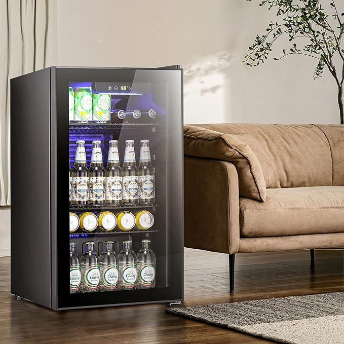 Antarctic Star Beverage Refrigerator -120 Can Mini Fridge for Soda Beer or Wine,Small Drink Dispenser, For Office or Bar with Adjustable Removable Shelves，Convertible Door ，3.1 Cu.Ft