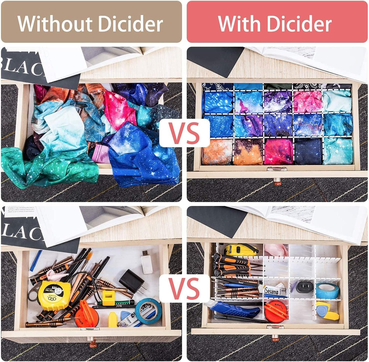 40Pcs Drawer Dividers, Adjustable Drawer Organizer for Socks, Underwear, Makeup, Can Help Tidy Kitchen, Bedroom, Dresser White