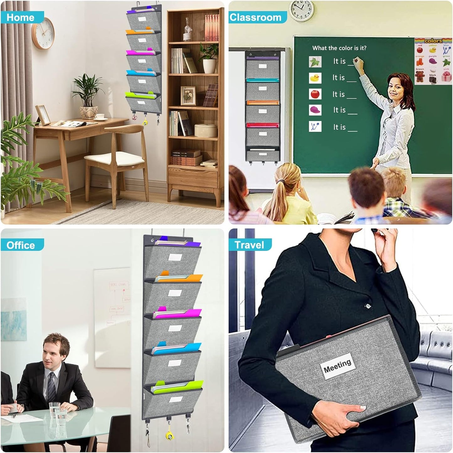 homyfort Over the Door Wall File Organizer, Hanging File Folders Organizer with 5 Large Pockets for Office and Back to School Supplies, Papers, Charts, Mails, Magazine Storage and Organization