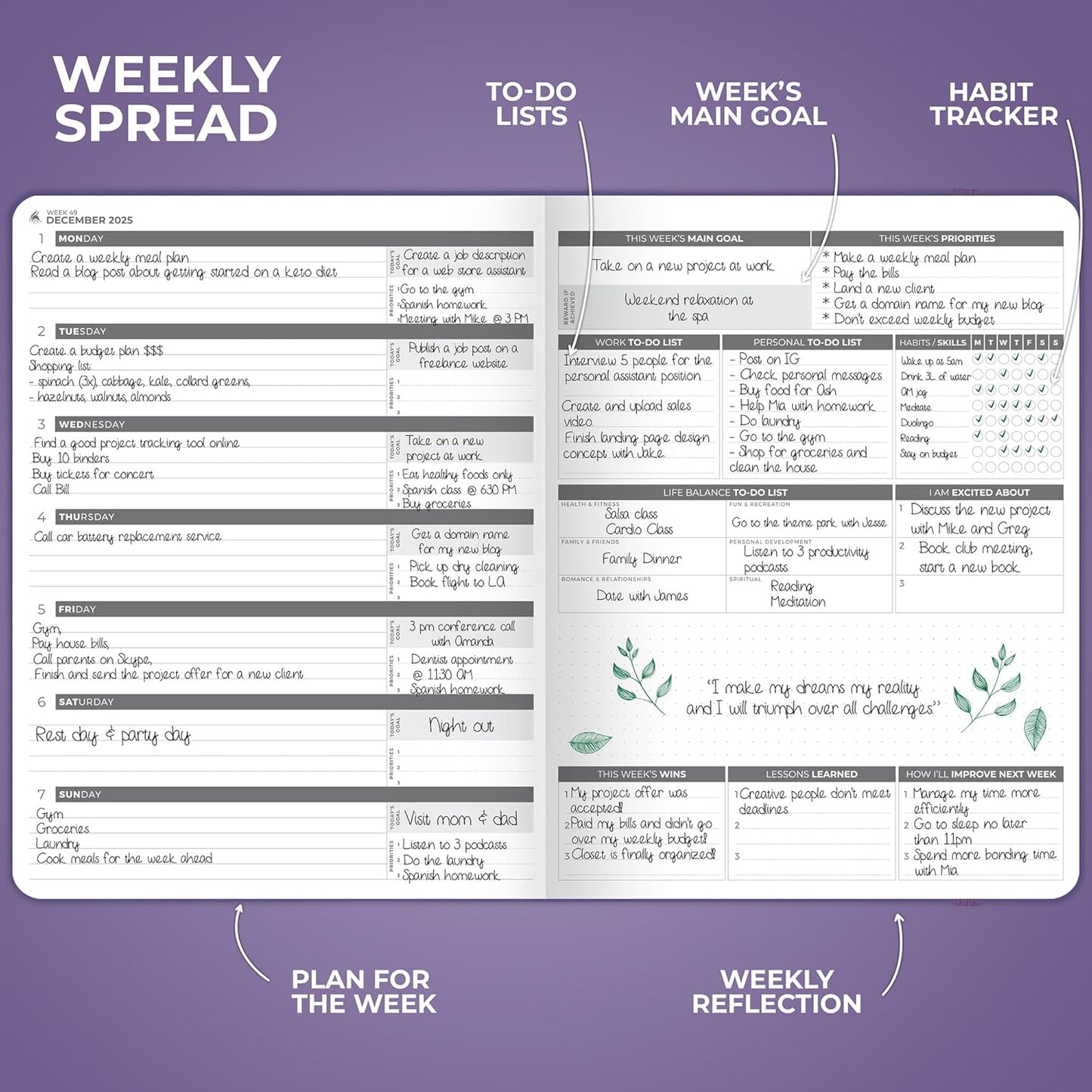 Clever Fox Planner PRO Dated (Jan 2025–Jan 2026) Weekly & Monthly Life Planner to Increase Productivity, Time Management and Hit Your Goals – Organizer, Gratitude Journal – A4 Size (Purple)