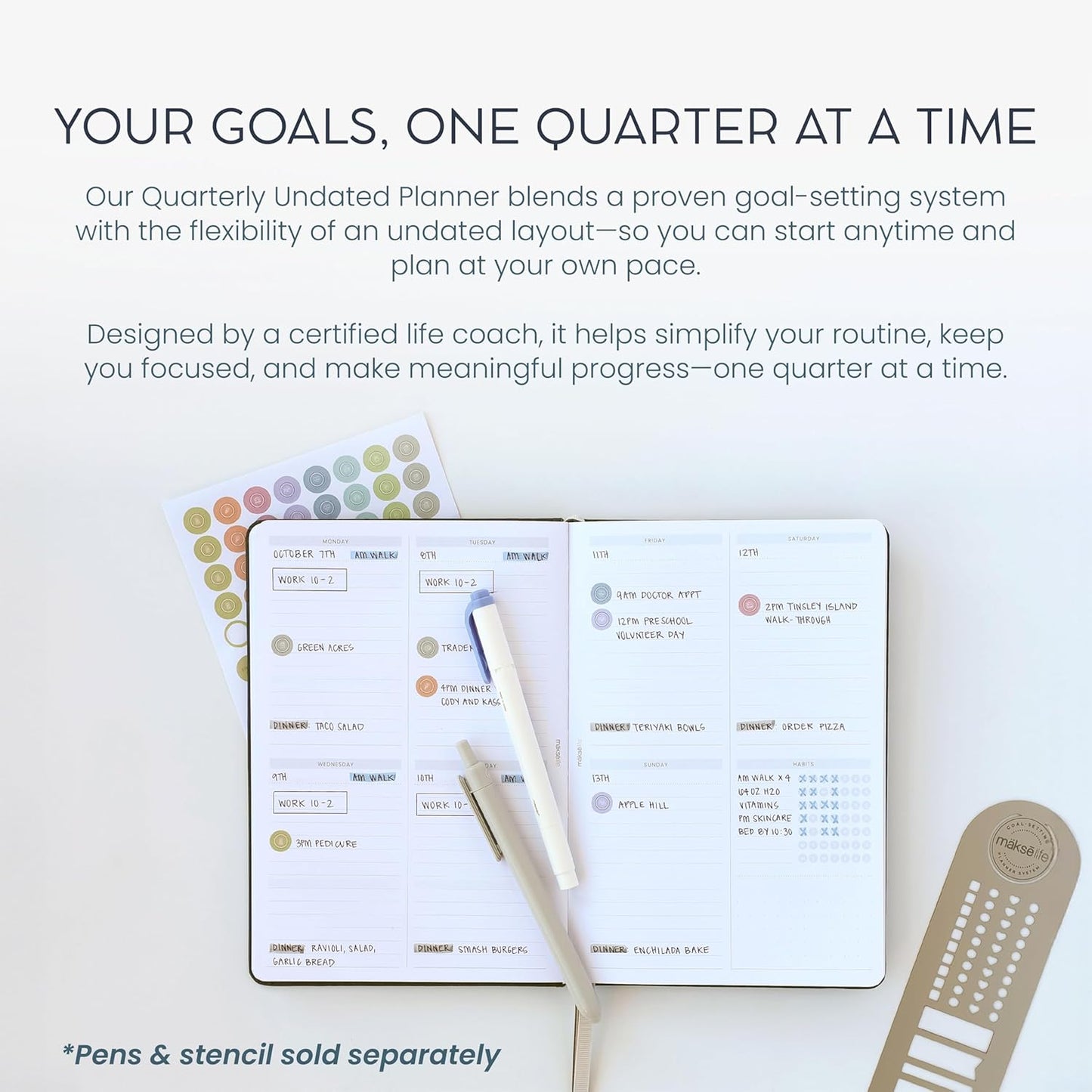 90-Day Quarterly Planner - Entrepreneur Goal Setting & Project Management, Undated 3-Month Productivity Planner for Small Business Owners, Teal