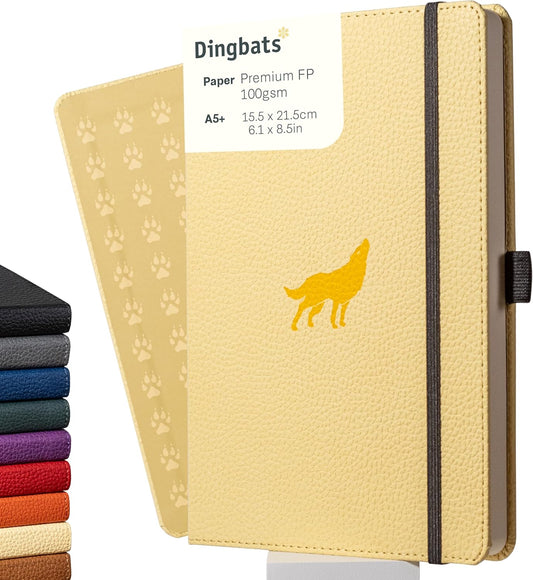 Dingbats A5 Wildlife Notebook Journal Hardcover, Cream 100gsm Ink-Proof Paper, 6.1 x 8.5 inches, 192 pages (Cream Wolf, Squared)