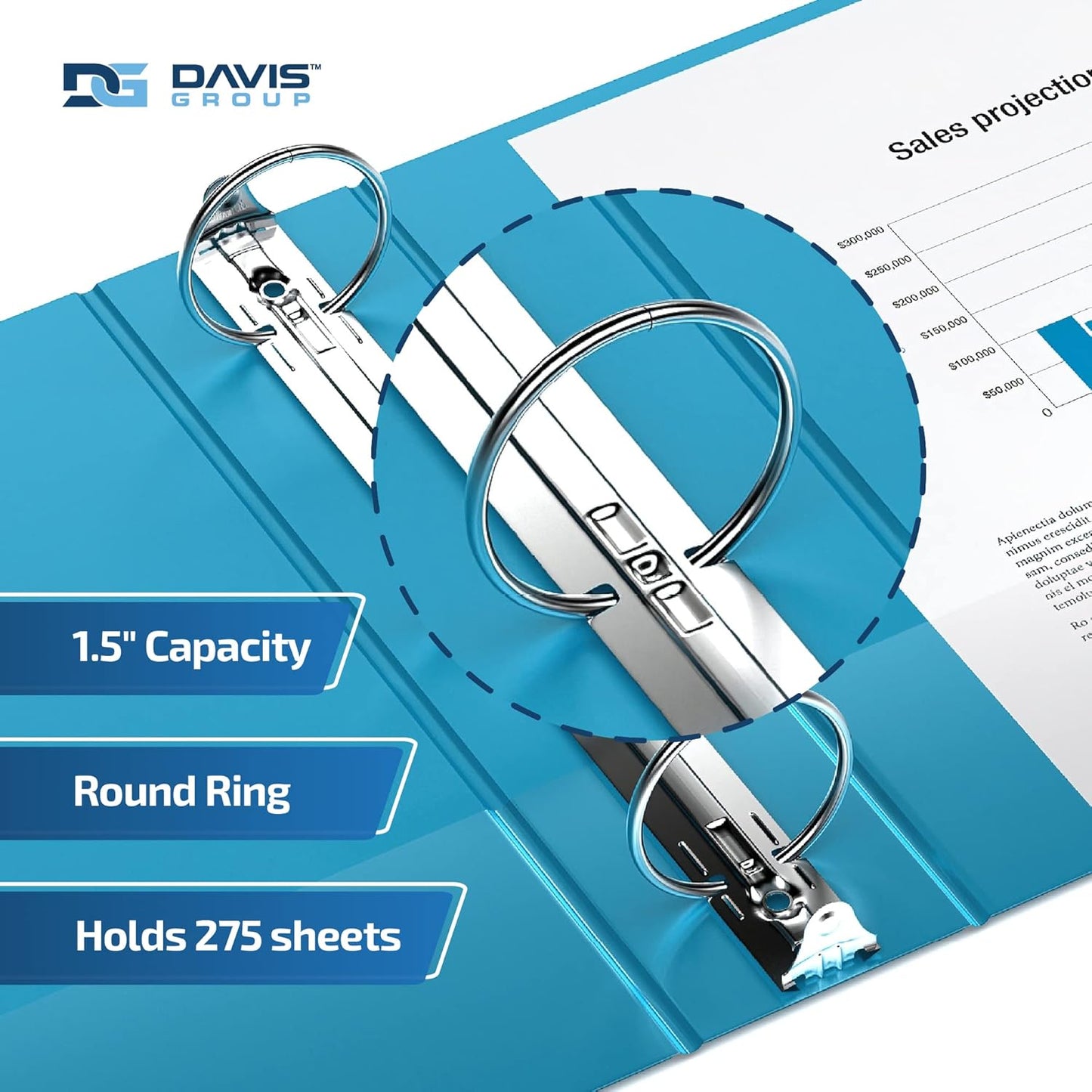 Easyview Premium 3-Ring Binders with Clear-View Covers and Round Rings, Binders for School or Office, 1.5 Inch, Pack of 6, Turquoise