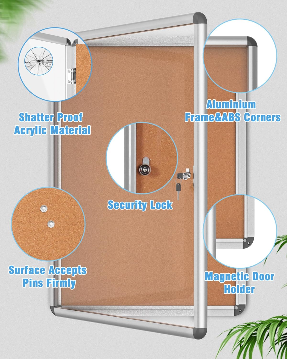 2 Pack 36"x24" Enclosed Bulletin Board, Lockable Weather-Resistant Aluminum Cork Noticeboard for School & Office, Silver Frame w/Cork