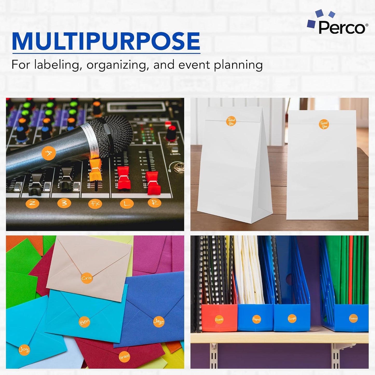 Perco Fluorescent Orange 1-Inch Round Circle Dot Sticker Labels with Easy Peel Perforation - 1,000 Labels per Roll - Strong Adhesion, Vibrant Colors for Organizing, Crafting & More - Made in USA