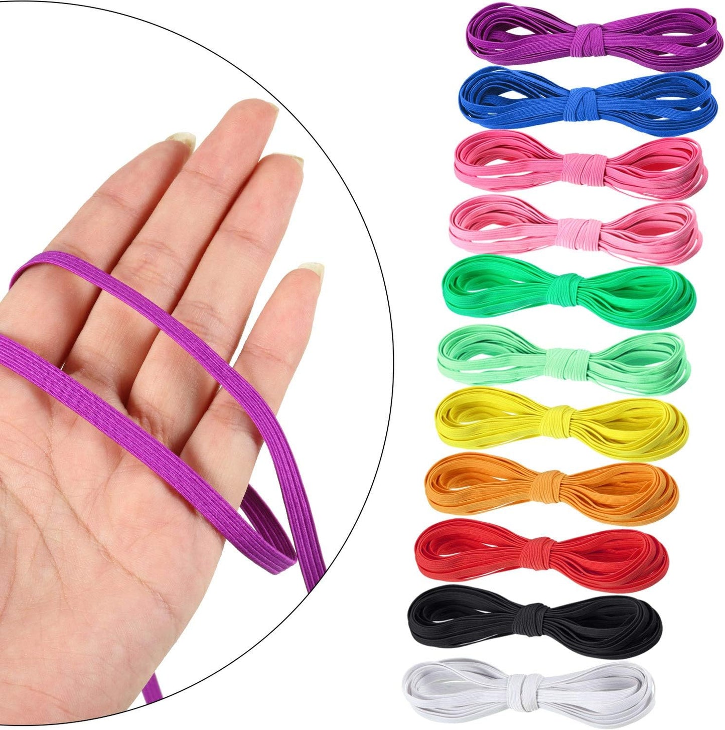 WILLBOND 12 Rolls Colorful Elastic Band Folding Elastic Cord Heavy Duty Stretch Band Knitted Flat Band for Sewing Crafts DIY Comforter Cuffs(1/4 Inch X 4.4 Yard,Bright Colors)