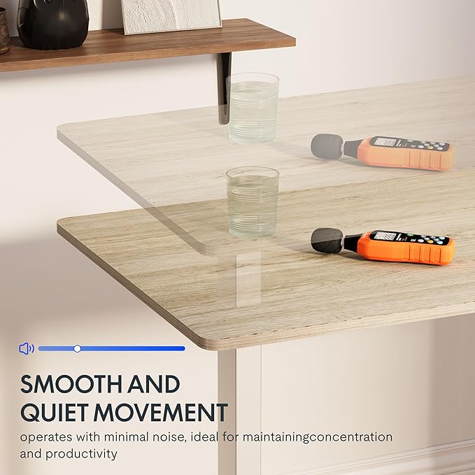 FLEXISPOT EN1 One-Piece Standing Desk, 40 x 24 Inches Electric Height Adjustable Desk for Home Office (White Frame + White Wood Grain Desktop)