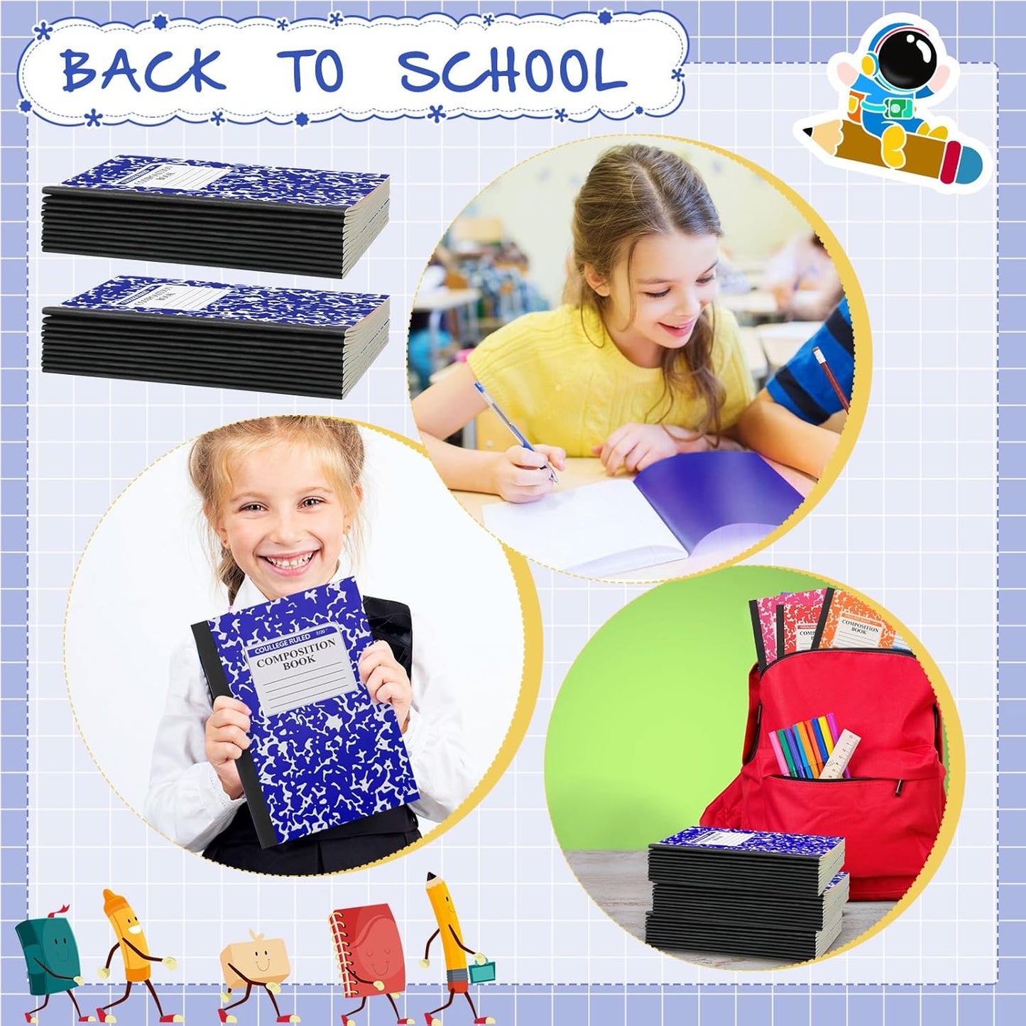 Fainne 100 Pack A5 Composition Notebooks Bulk College Ruled Composition Notebooks Marble Covers Notebook for Student Classroom Office Supplies 30 Sheet/60 Page(Dark Blue)