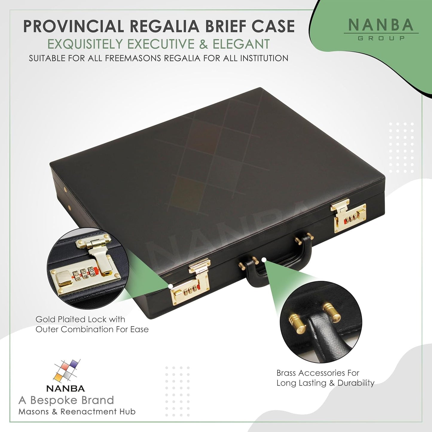 Premium Masonic Regalia Apron Provincial Briefcase – Black Imitation Leather Hard Case with Gold Locks | Freemason Bags & Storage Cases (Provincial)