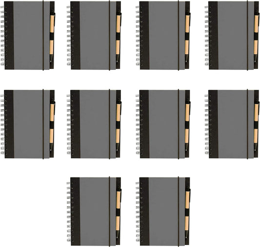 DISCOUNT PROMOS Eco Block Notebooks with Pens Set of 10, Bulk Pack - Perfect for School, Office, Business, Home - Smoke
