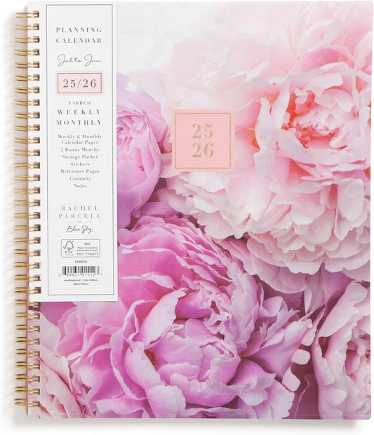 Blue Sky Rachel Parcell 2025-2026 Weekly and Monthly Academic Year Planner Calendar, July 2025 - June 2026, 8.5" x 11", Flexible Cover, Wirebound, Laminated Tabs, Storage Pocket, Includes Stickers, Peony