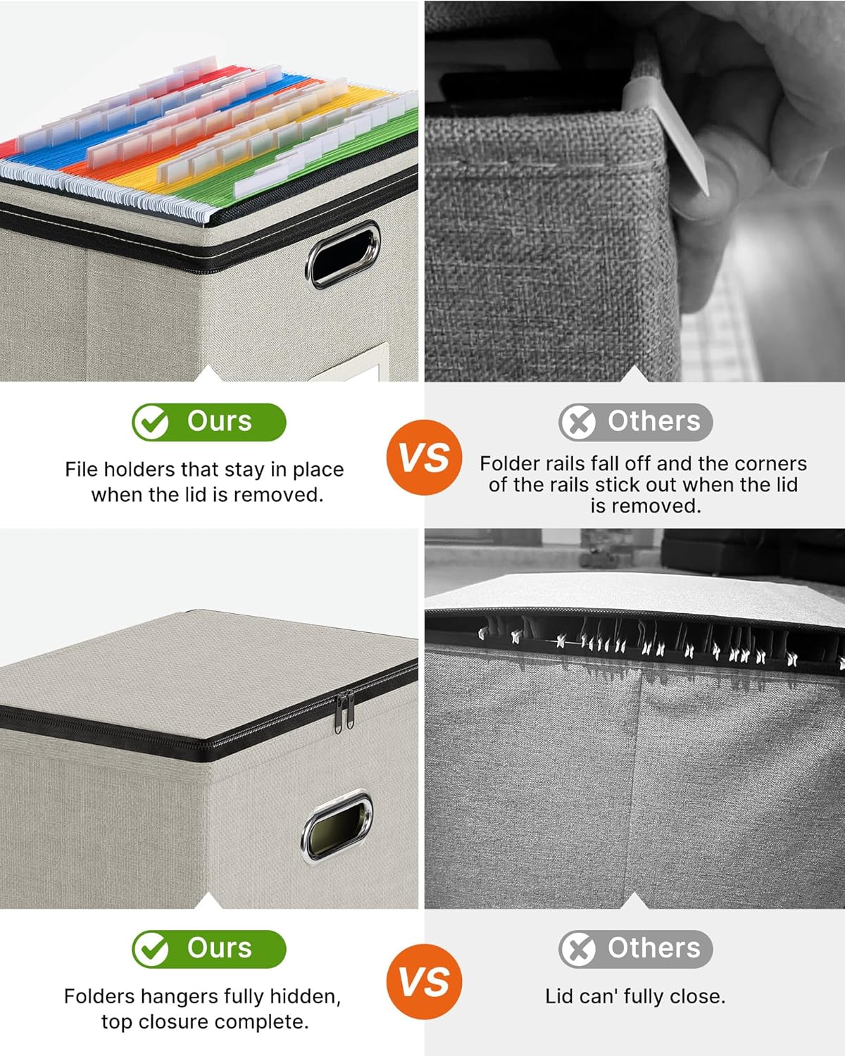 Oterri File Organizer Boxes with Lids, File Box with Mesh Pockets, Document Organizer Box for Letter Size Folders, Zippers Important Document Organizer (Beige, Small-2 Pack Without Folders)