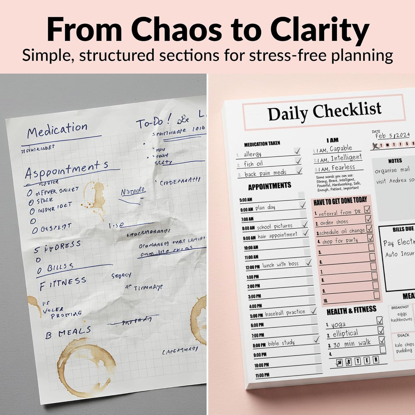 ADHD Planner for Adults & Women - 2025, 2026 Productivity Planner & Daily To Do List & Task Notepad, Neurodivergent Tools for Adults, Undated Full Focus Organization Pad with 50 Tear-Off Sheets, 8.5 x 11 Inch
