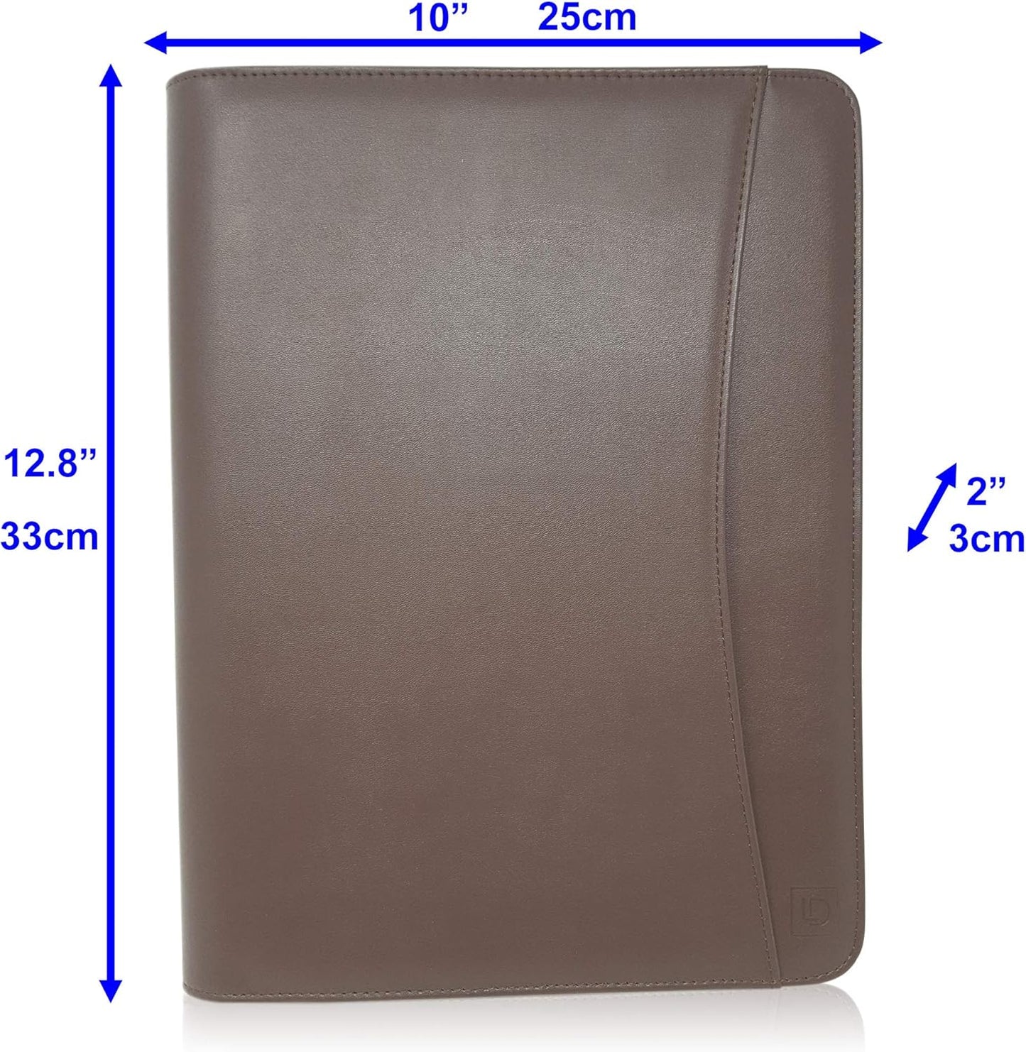 Dark Brown Zippered Portfolio Binder - PU Leather Business Portfolio Organizer - Padfolio for Men & Women with US Letter Notepad, 10.5 Inch Tablet Pocket & Gift Box by Lautus Designs
