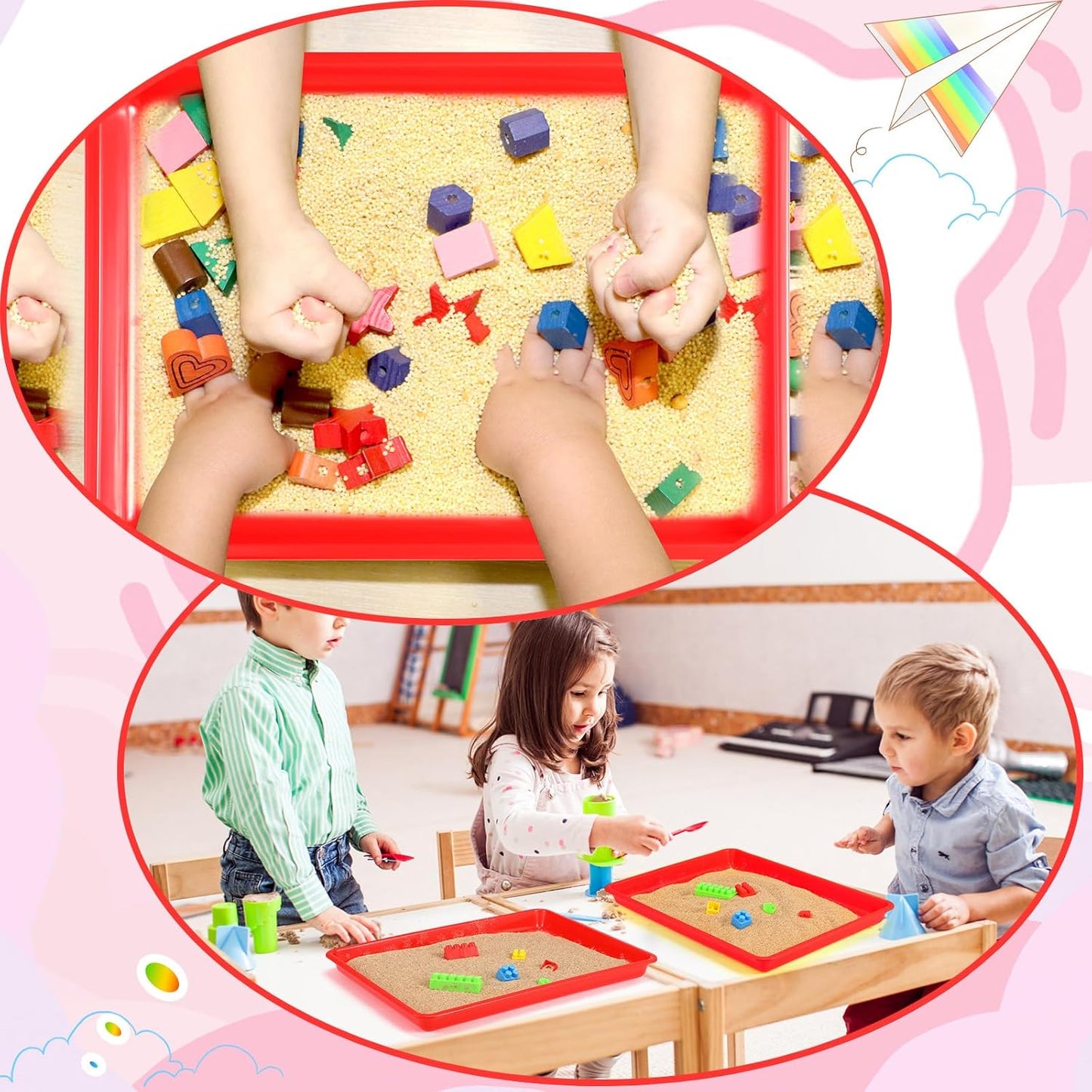 Maitys 15 Pcs Flat Plastic Trays 16.1 x 11.8'' Sensory Storage Paper Tray Stackable Classroom Bins for Office Home Organizer Crafts Supplies(Red)