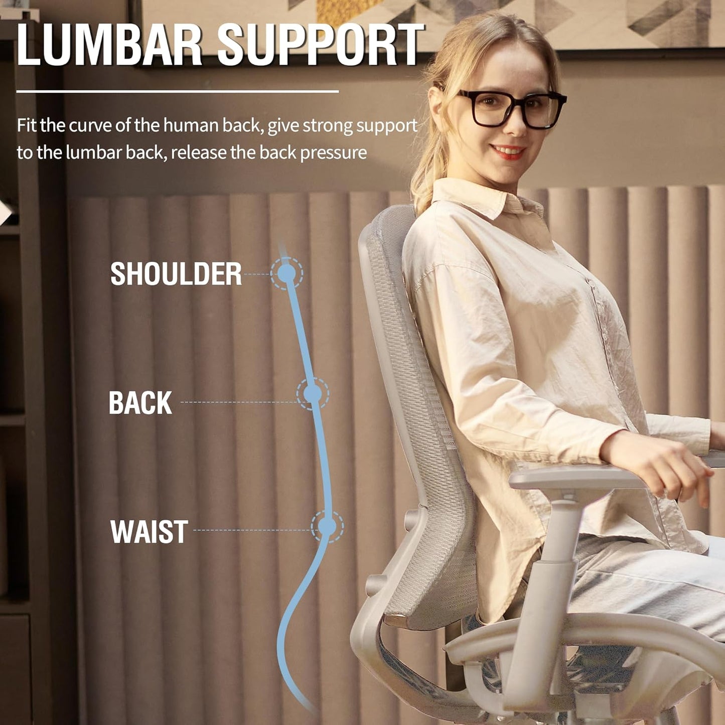 ELABEST T96 Mesh Office Chair,Ergonomic Computer Desk Chair,Sturdy Task Chair- Adjustable Lumbar Support & Armrests,Tilt Function,Comfort Wide Seat,Swivel Home Office Chair
