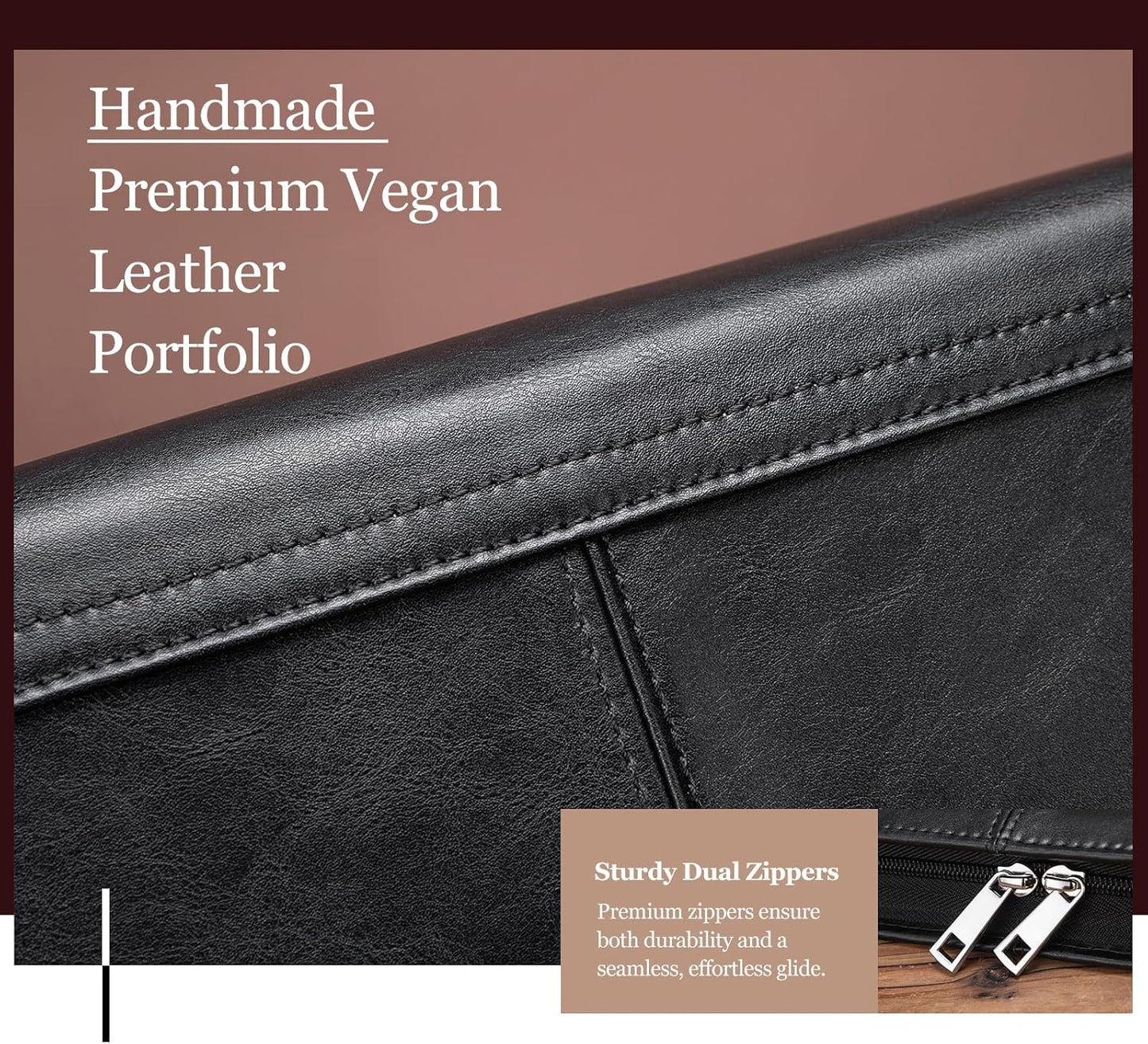 Personalized Leather Portfolio with 3 Ring Binder, Vegan Leather Padfolio Zippered, A4 Notebook Holder Customized Business Folder Organizer Gift for Men and Women, Black