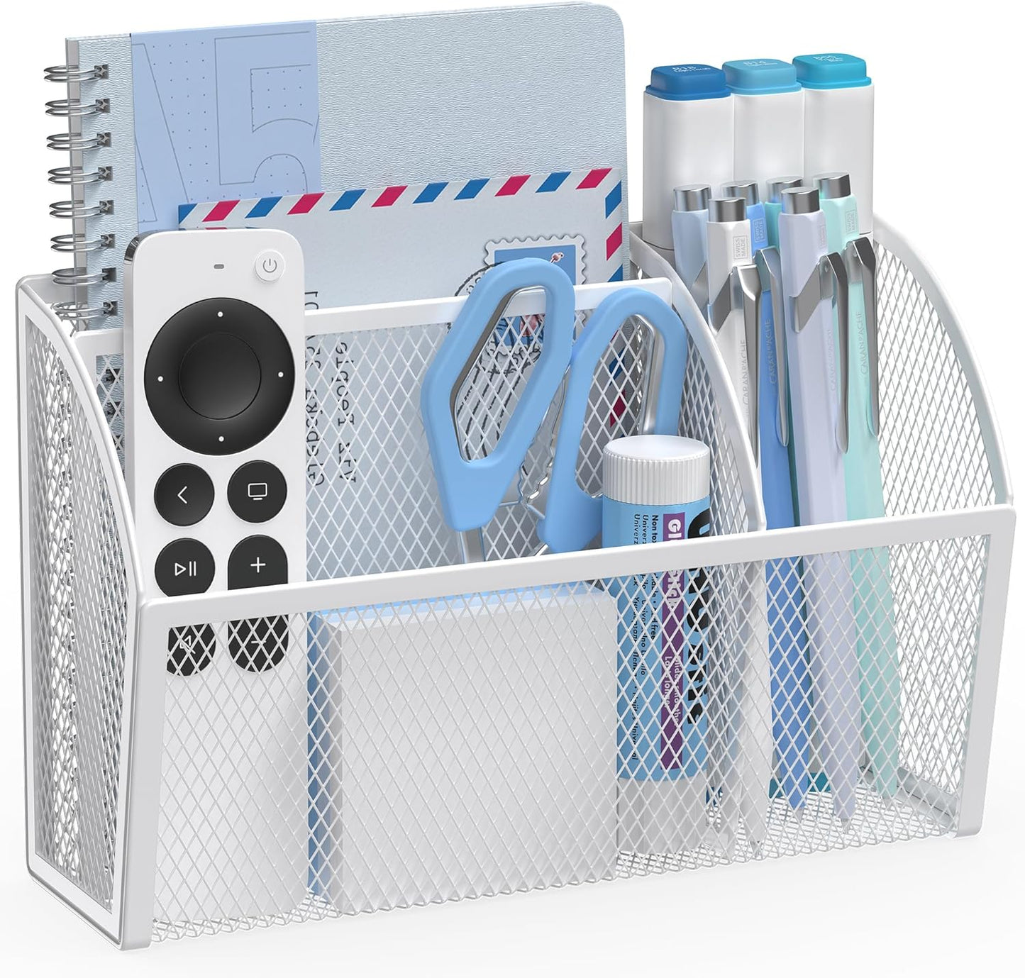 YINGHUA Strong Magnetic Pen Holder for Whiteboard and Refrigerator 3 Compartments Metal Mesh Organizer Space Saving Shelf for Office School Home and Locker - White