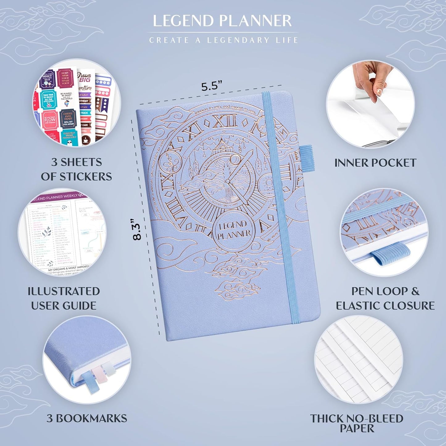 Legend Planner – Weekly & Monthly Life Planner to Hit Your Goals & Live Happier. Organizer Notebook & Productivity Journal. A5 (Periwinkle)