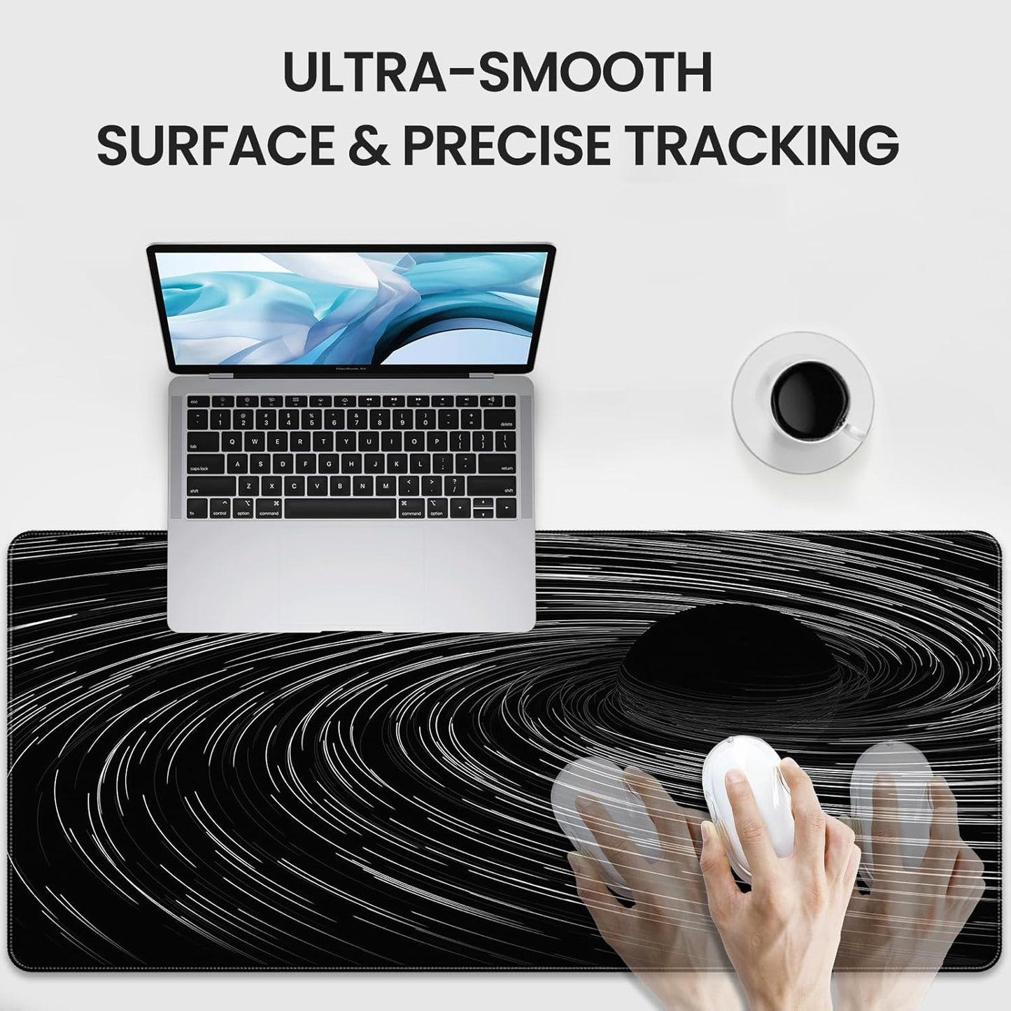35.4 x 15.7 inches, Large Desktop Mouse pad, Keyboard and Mouse Pads for Work and Home Computers, and Large Laptop Mouse mat，Black Swirl Lines