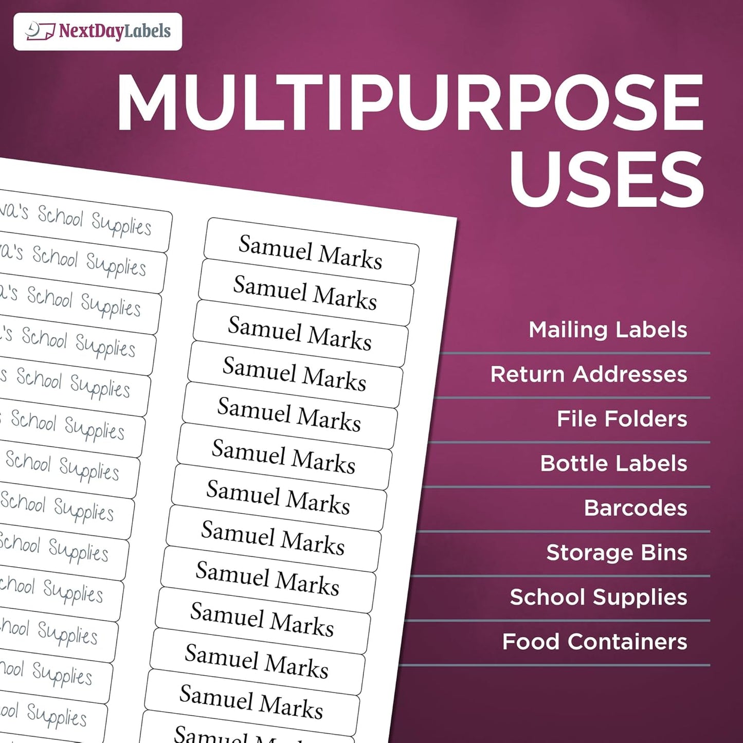 NextDayLabels - 3-7/16" x 2/3" Rectangular Sticker Labels for Printer - White Laser/Inkjet Printer Labels Return Address Labels Shipping Label Stickers (1000 Sheets, 30 Per Sheet, 3000 Labels)
