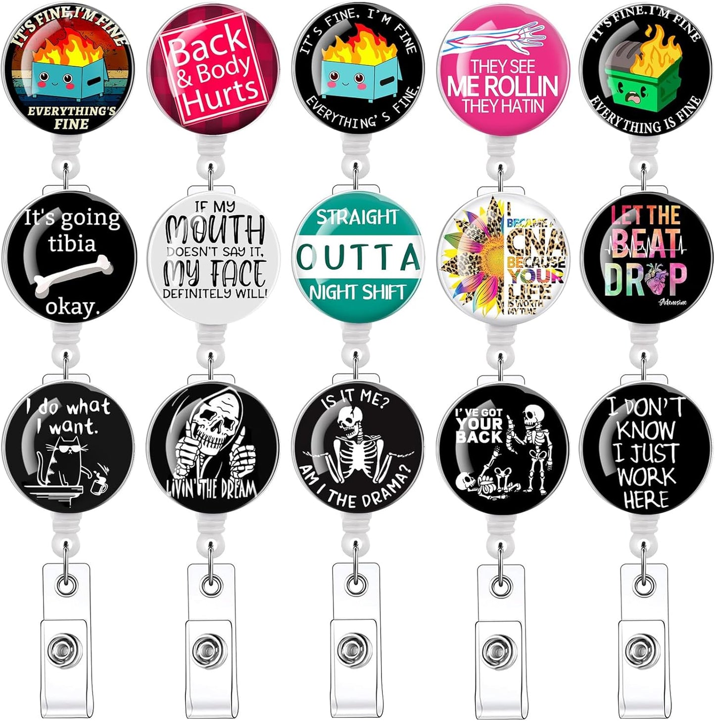 5 Cute CNA Badge Holders,Retractable Dumpster Fire Lanyards for Hard Badge Accessories by Nurse Nursing Students