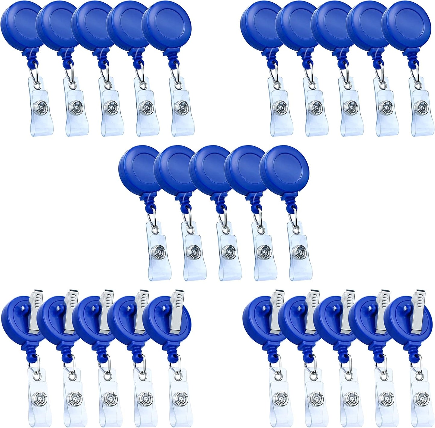 25 Pack Badge Reels Retractable Badge Holder with Clip, Id Clips for Badges, Id Badge Reel, Retractable Id Badge Clip with Clear Vinyl Strap & Alligator Swivel, No Twist Dispenser (Blue)